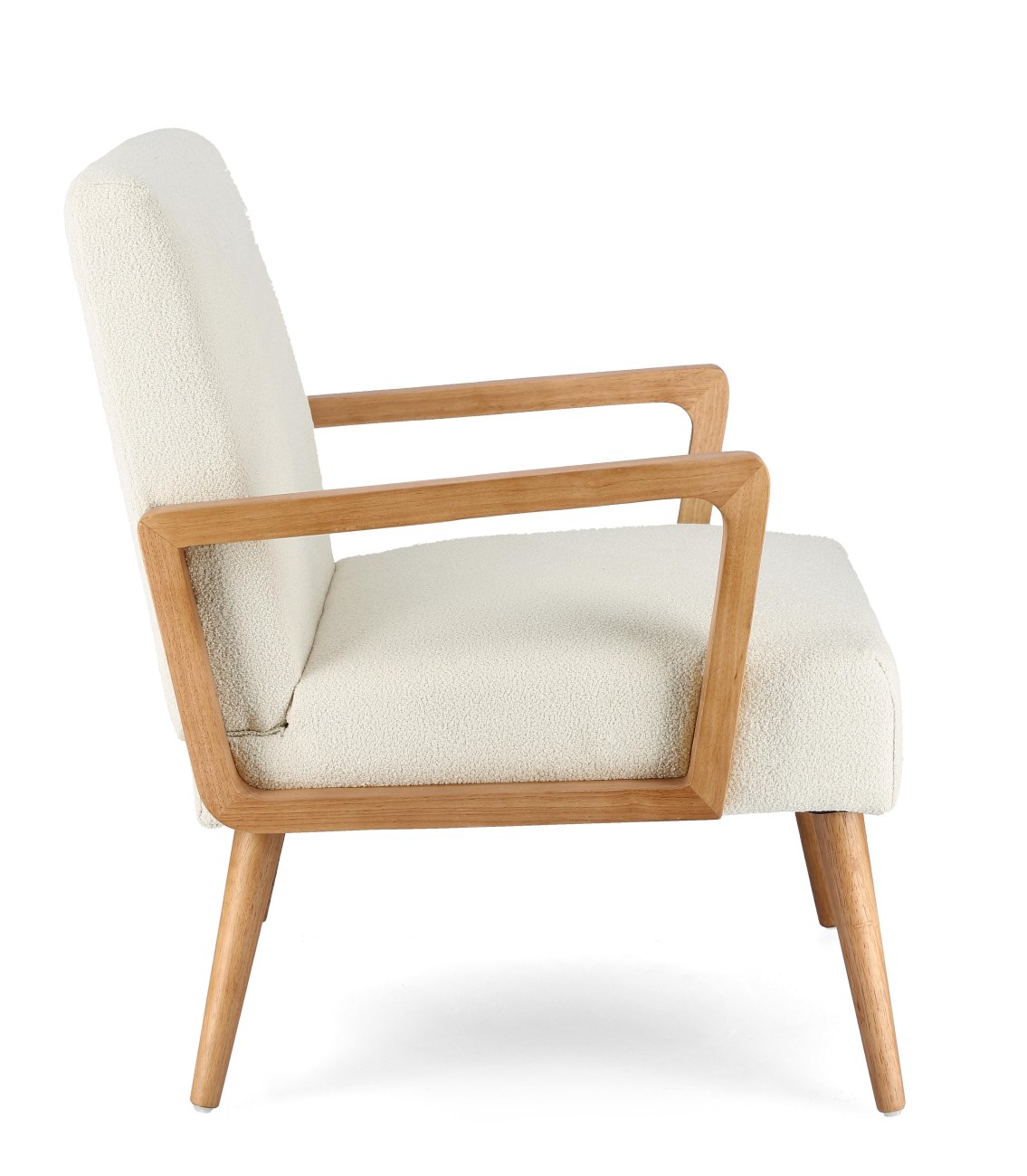 Der Sessel Verina überzeugt mit seinem modernen Stil. Gefertigt wurde er aus einem Stoff-Bezug, welcher einen Creme Farbton besitzt. Das Gestell ist aus Kautschukholz und hat eine natürliche Farbe. Der Sessel verfügt über eine Armlehne.