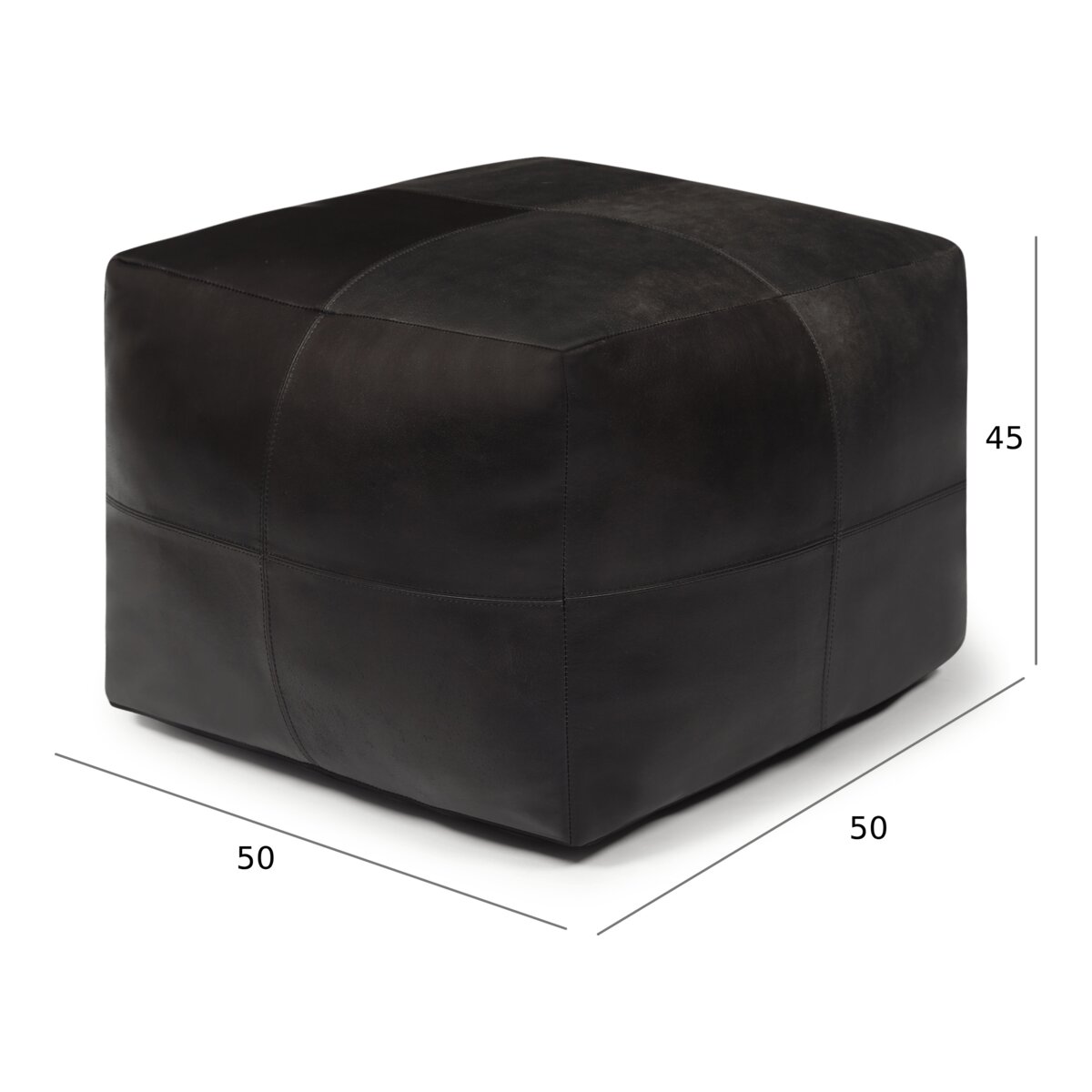 Pouf Anneta aus Leder 50x50 cm, Schwarz
