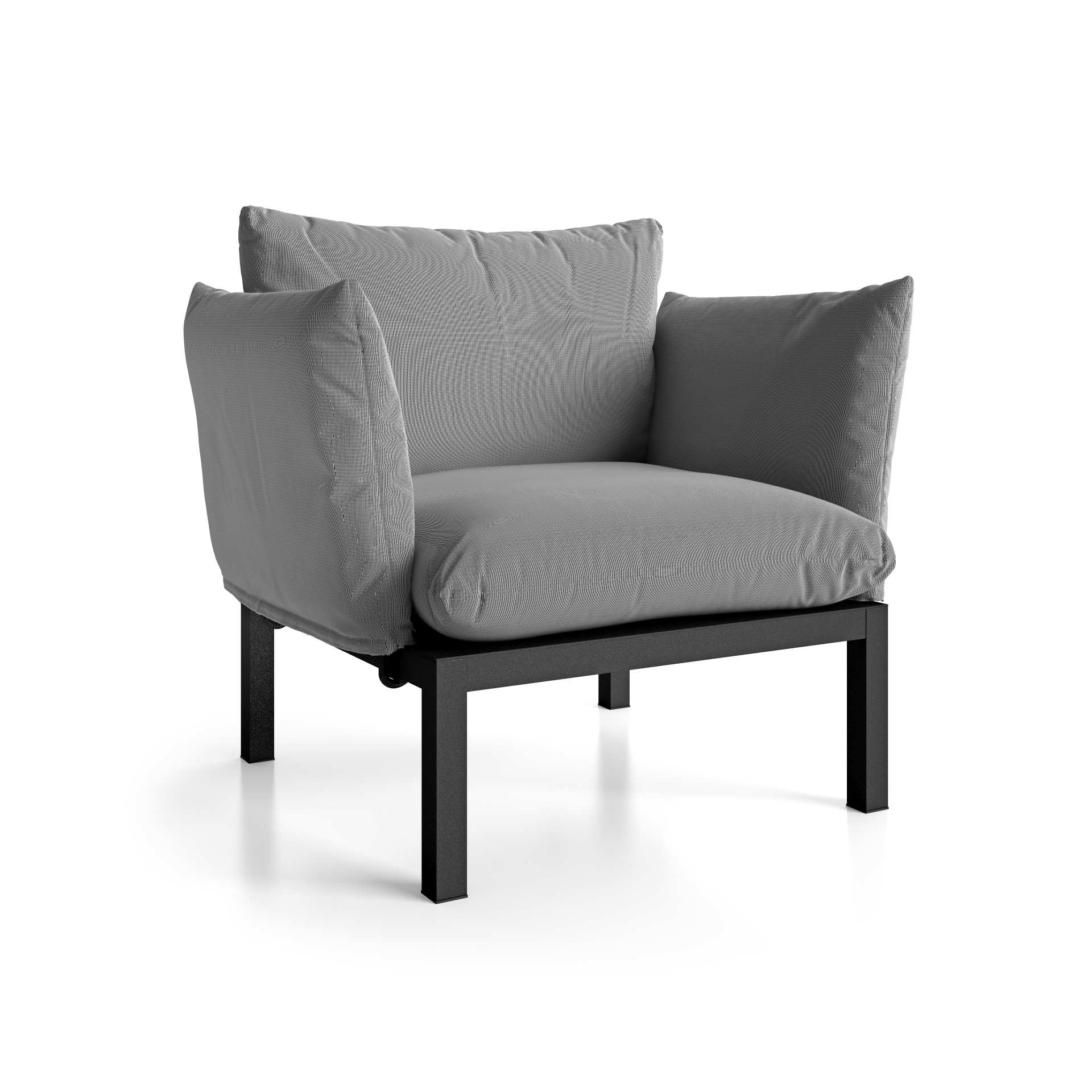 Die Sitzgruppe Domino bestehend aus einem 2-Sitzer Sofa und zwei Sesseln ist ein echter Hingucker für Deinen Garten. Gefertigt wurde sie von der Marke Jan Kurtz. Das Aluminium Gestell hat die Farbe Schwarz und der Bezug hat die Farbe Grau.