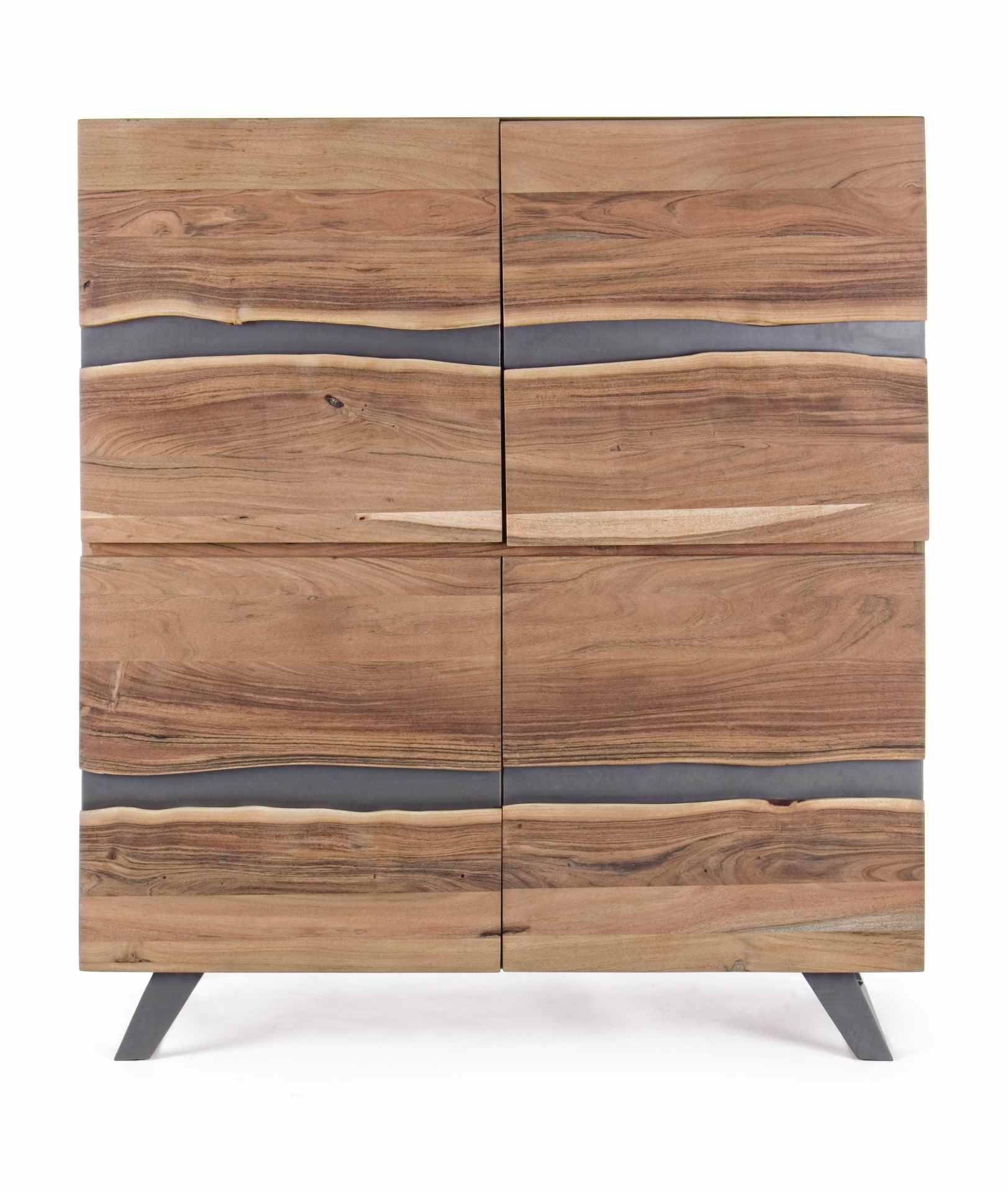 Das Sideboard Aron überzeugt mit seinem modernen Design. Gefertigt wurde es aus Akazien-Holz, welches einen natürlichen Farbton besitzt. Das Gestell ist aus Metall und hat eine schwarze Farbe. Das Sideboard verfügt über zwei Türen. Die Breite beträgt 118 
