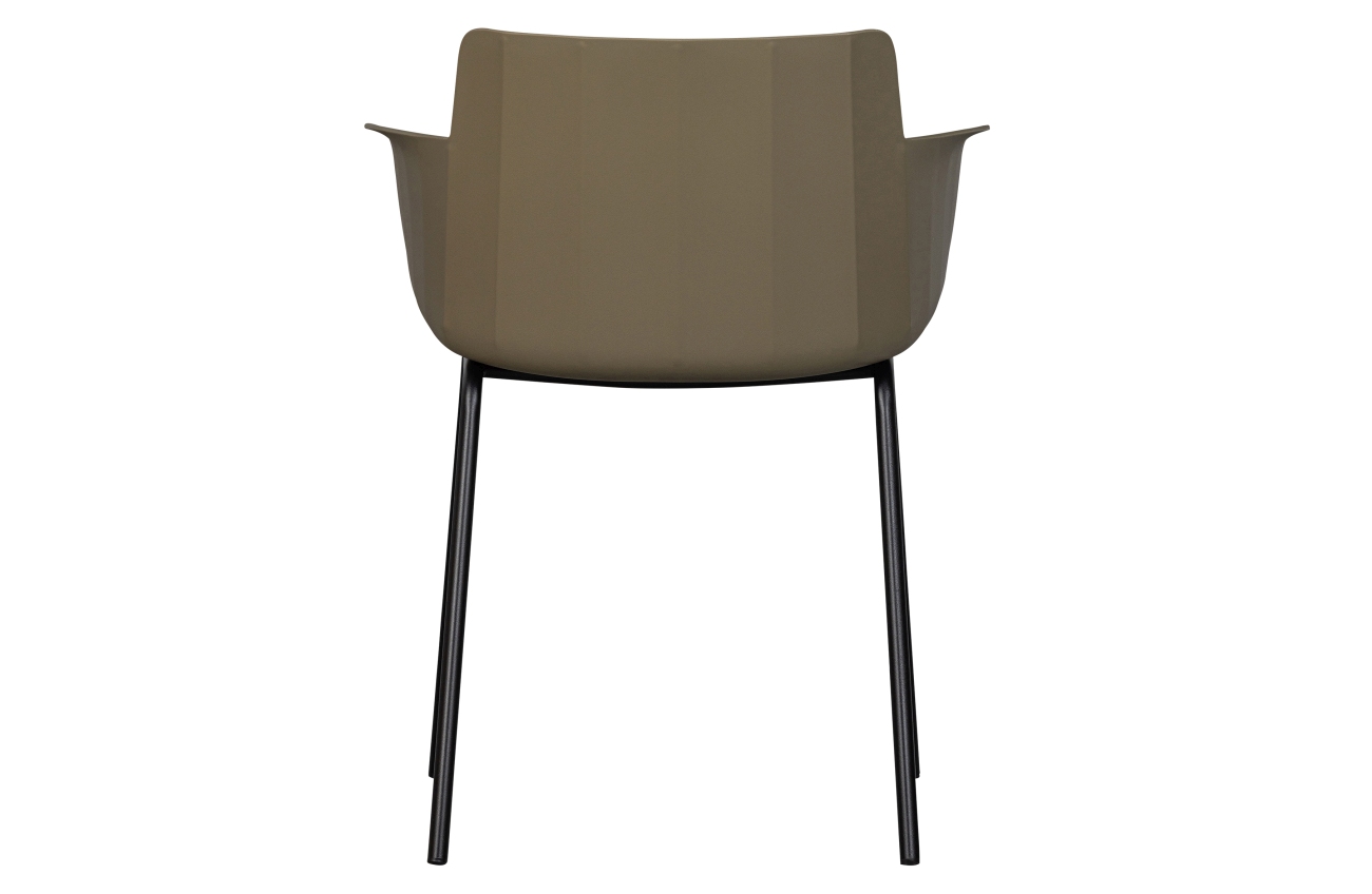 Der Esszimmerstuhl Foppe überzeugt mit seinem modernen Design. Gefertigt wurde er aus Polypropylen, welcher einen Kaki Farbton besitzt. Das Gestell ist aus Metall und hat eine schwarze Farbe. Die Sitzhöhe des Stuhls beträgt 45 cm