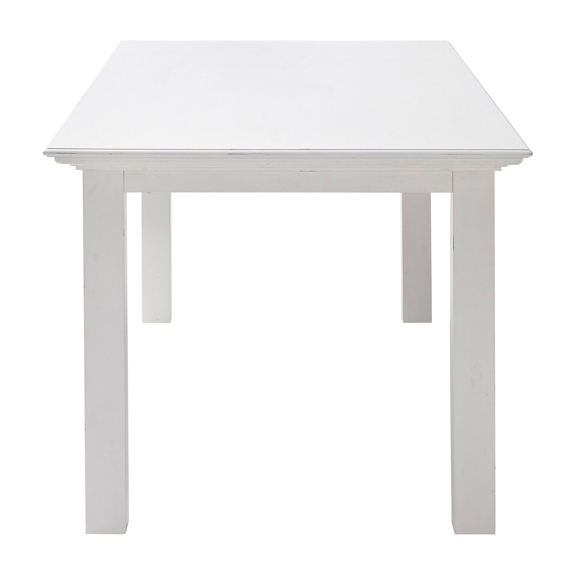 Der Esstisch Halifax überzeugt mit seinem Landhaus Stil. Gefertigt wurde er aus Mahagoni Holz, welches einen weißen Farbton besitzt. Der Tisch besitzt eine Breite von 180 cm.