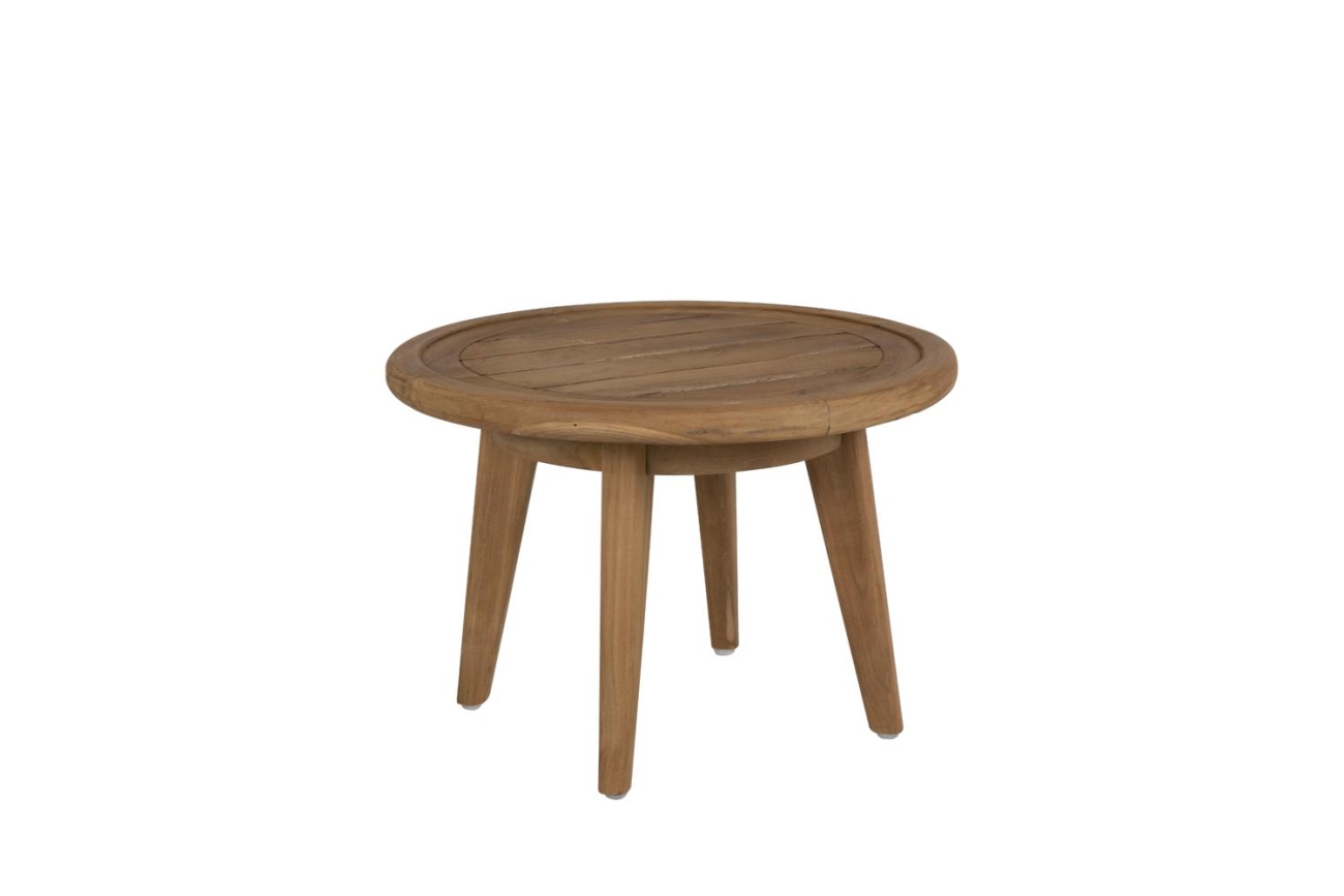 Der Gartenbeistelltisch Lilja überzeugt mit seinem modernen Design. Gefertigt wurde die Tischplatte aus Teakholz und hat eine natürliche Farbe. Das Gestell ist auch aus Teakholz und hat eine natürliche Farbe. Der Tisch besitzt einen Durchmesser von 50 cm.