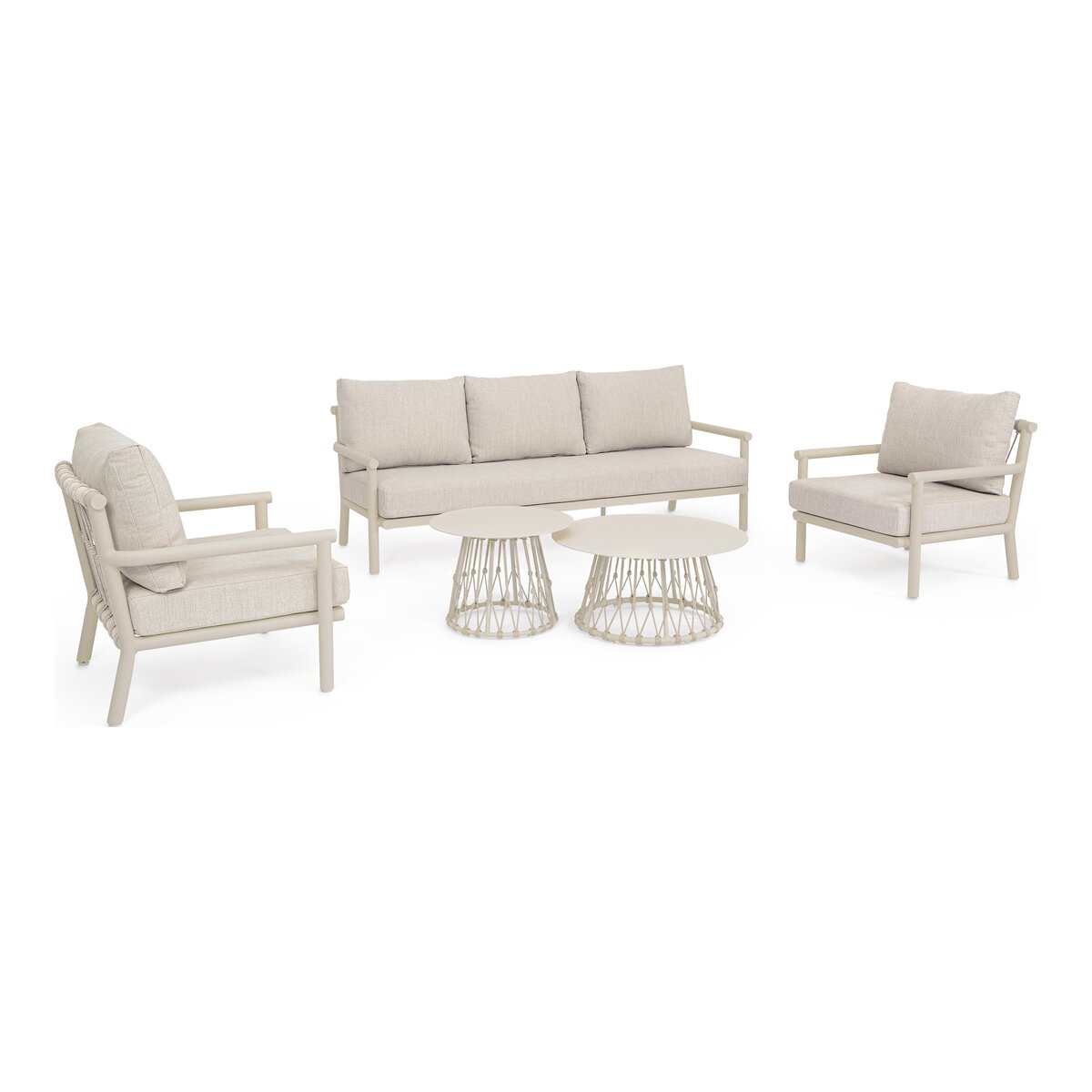 5er Garten-Set Lanai - Aluminium Kamel Sand, Olefin Beige, inkl. Kissen
