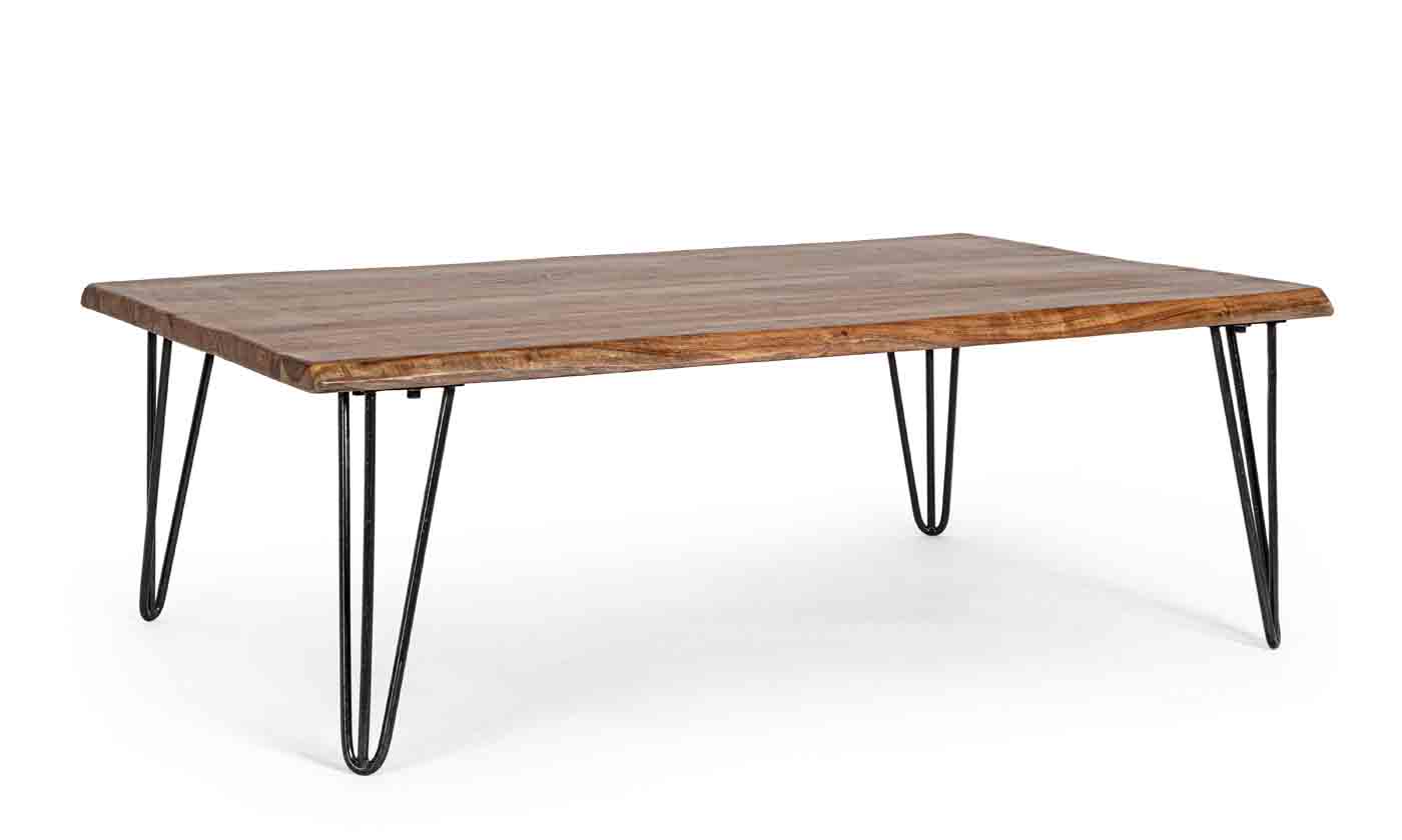 Die Tischplatte des Beistelltisches Barrow wurde aus Akazienholz gefertigt. Durch die Verwendung von Naturmaterialien ist jeder Tisch individuell. Das Gestell ist aus Stahl.