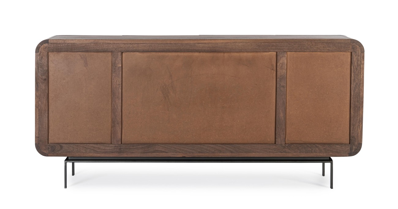 Das Sideboard Orissa überzeugt mit seinem modernen Design. Gefertigt wurde es aus Mangoholz, welches einen braunen Farbton besitzt. Das Gestell ist aus Metall und hat eine schwarze Farbe. Das Sideboard besitzt eine Breite von 180 cm.