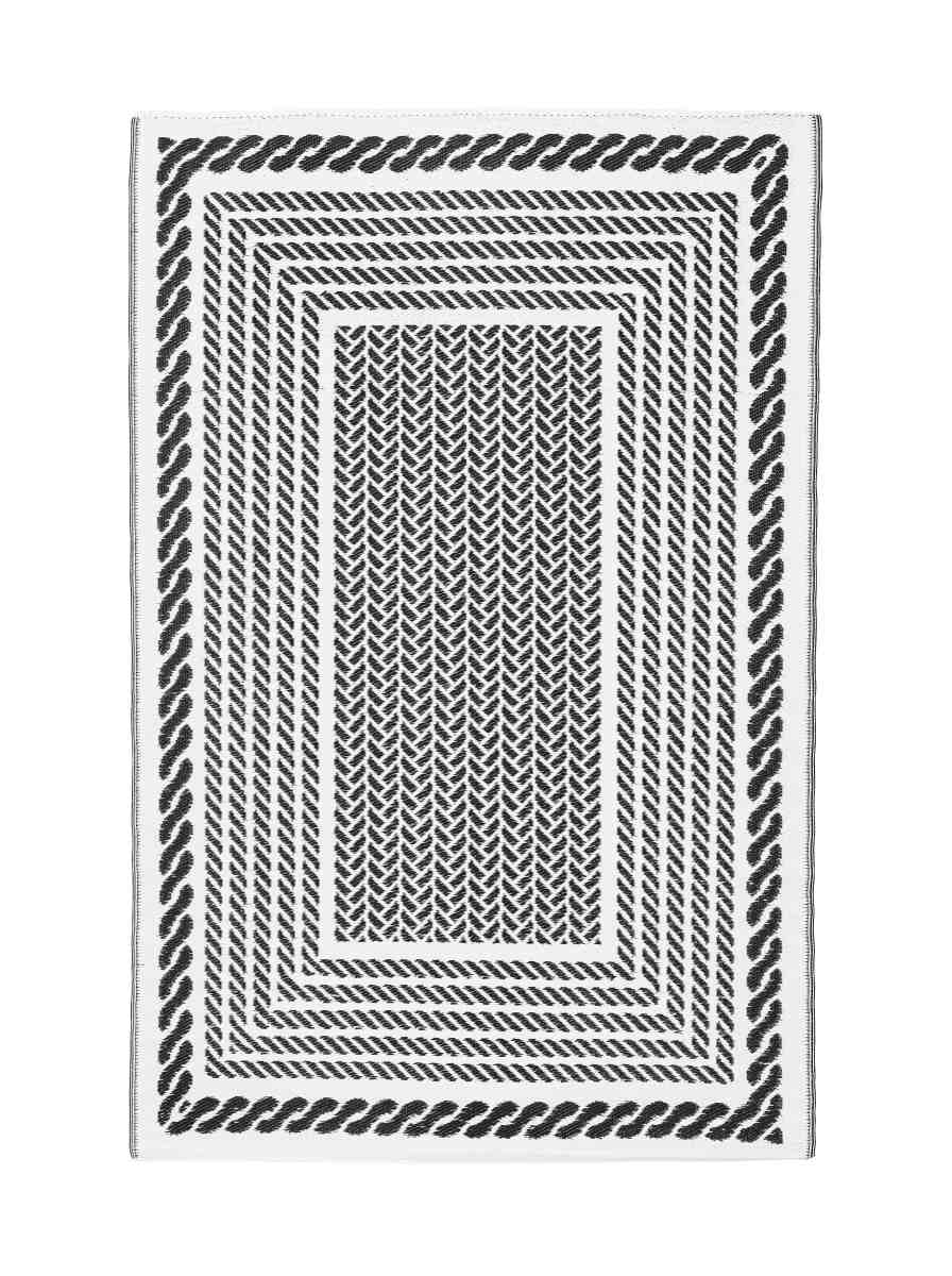Der Outdoor Teppich Kashan überzeugt mit seinem modernen Design. Gefertigt wurde er aus Kunststofffasern, welche einen Weißen und Schwarzen Farbton besitzt. Der Teppich verfügt über eine Größe von 150x210 cm und ist für den Outdoor Bereich geeignet.