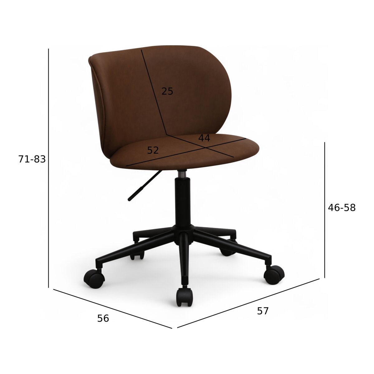 Bürostuhl Oboa aus Kunstleder - Drehbar, Höhenverstellbar, Neigbar, Dunkelbraun