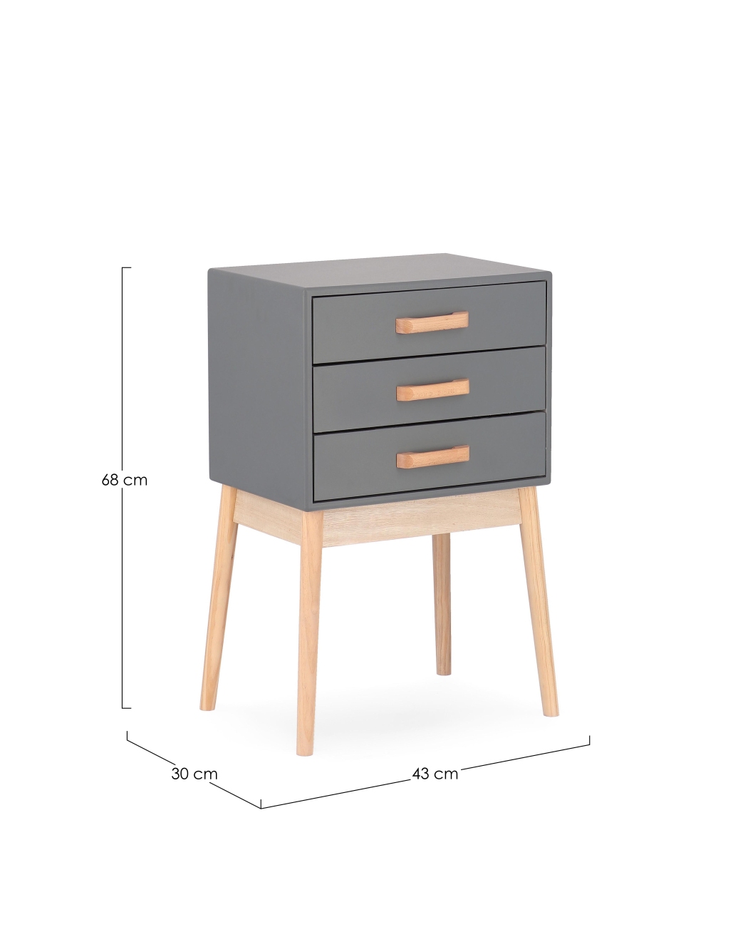 Kommode Ordinary aus Kiefernholz Grau, 3 Schubladen