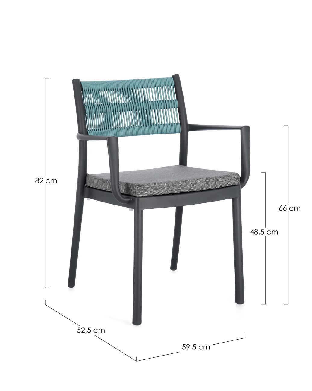 Gartenstuhl Alvin mit Armlehne, Anthrazit / Avio