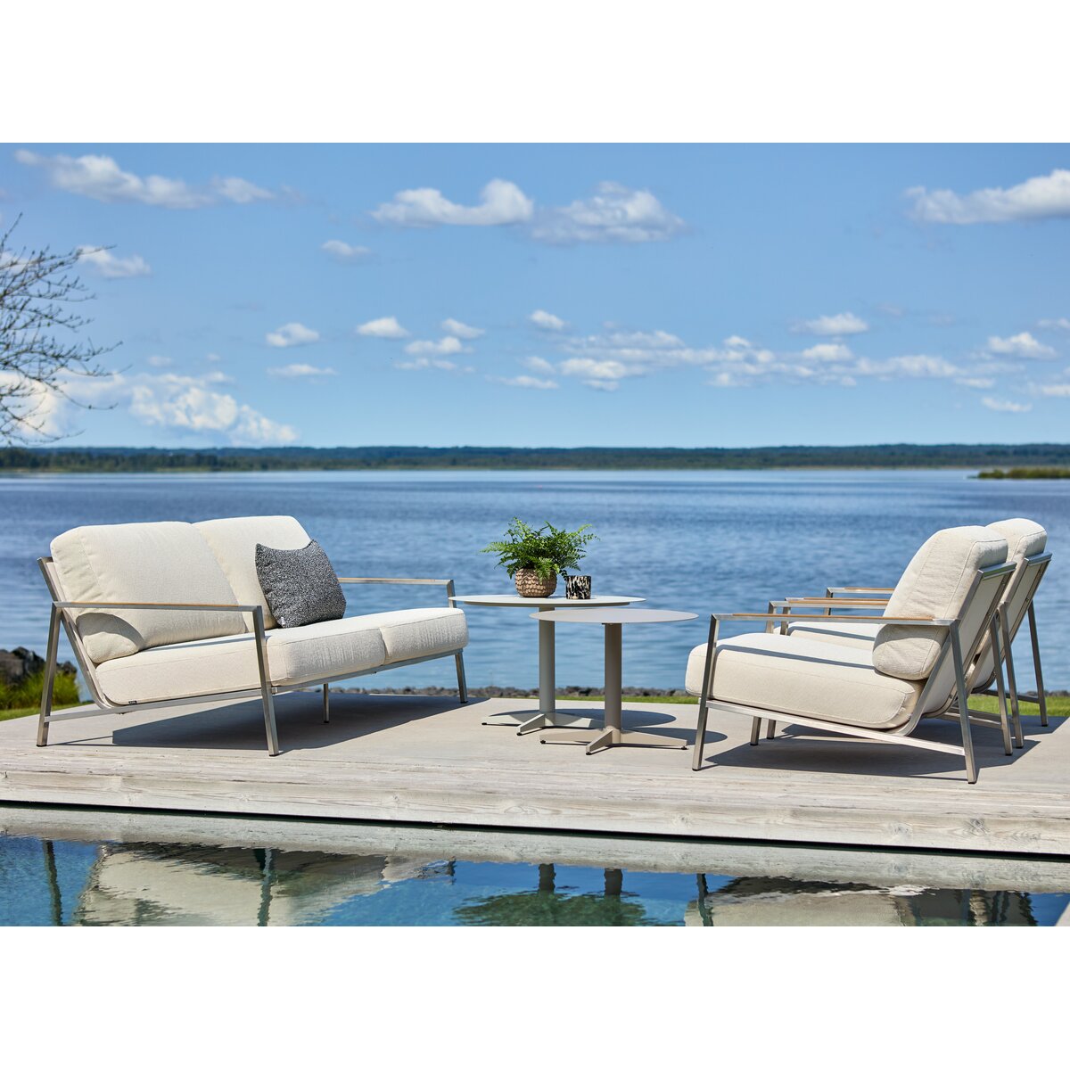 Gartencouchtisch Mill aus Aluminium - Rund Ø 75 cm, Pearl White