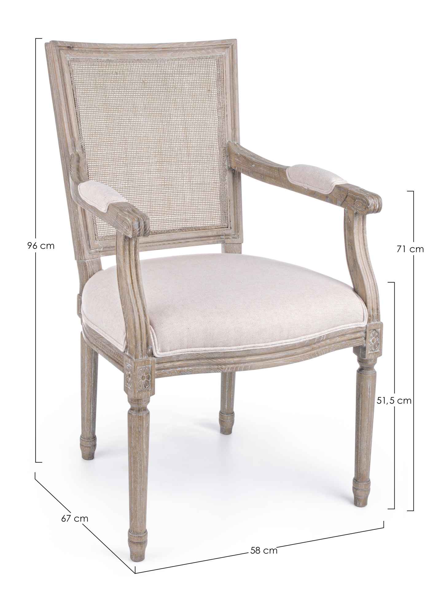 Der Stuhl Liliane überzeugt mit seinem klassischen Design. Gefertigt wurde der Stuhl aus Eschenholz, welches natürlich gehalten wurde. Die Sitzfläche ist aus Stoffbezug, welcher aus einem Mix aus Leinen und Baumwolle besteht. Die Rückenfläche besteht aus 