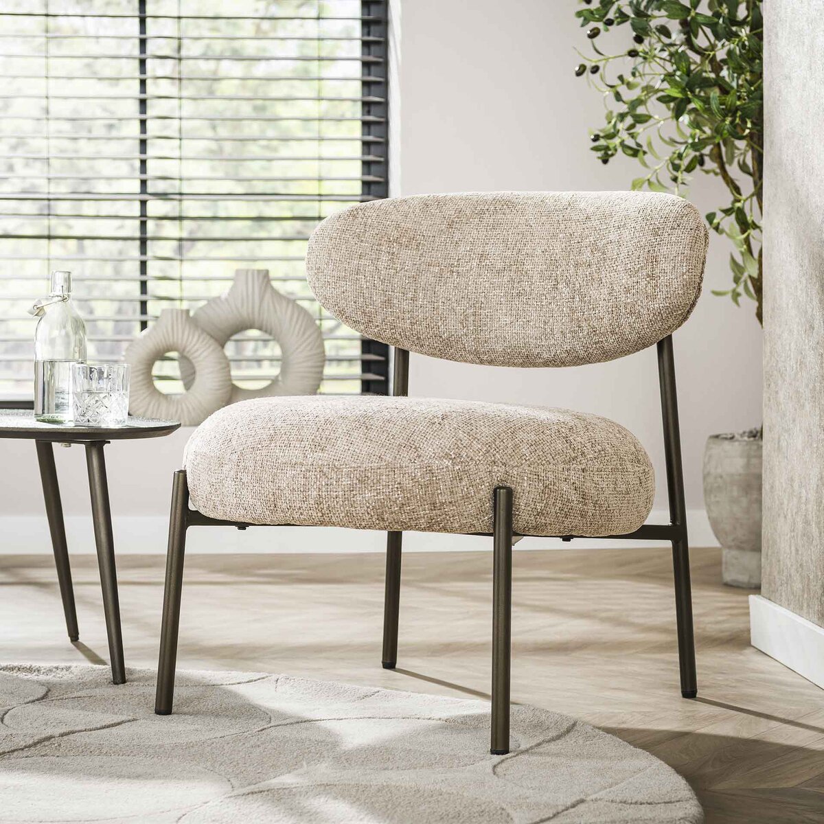 Sessel Velcira Rund, Webstoff weich gepolstert, modern, sandfarben, hoher Sitzkomfort