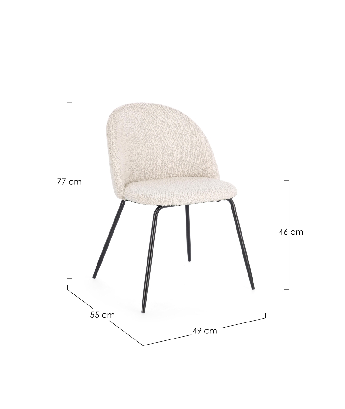 Esszimmerstuhl Tanya 4er-Set aus Boucle, Elfenbein / Schwarz