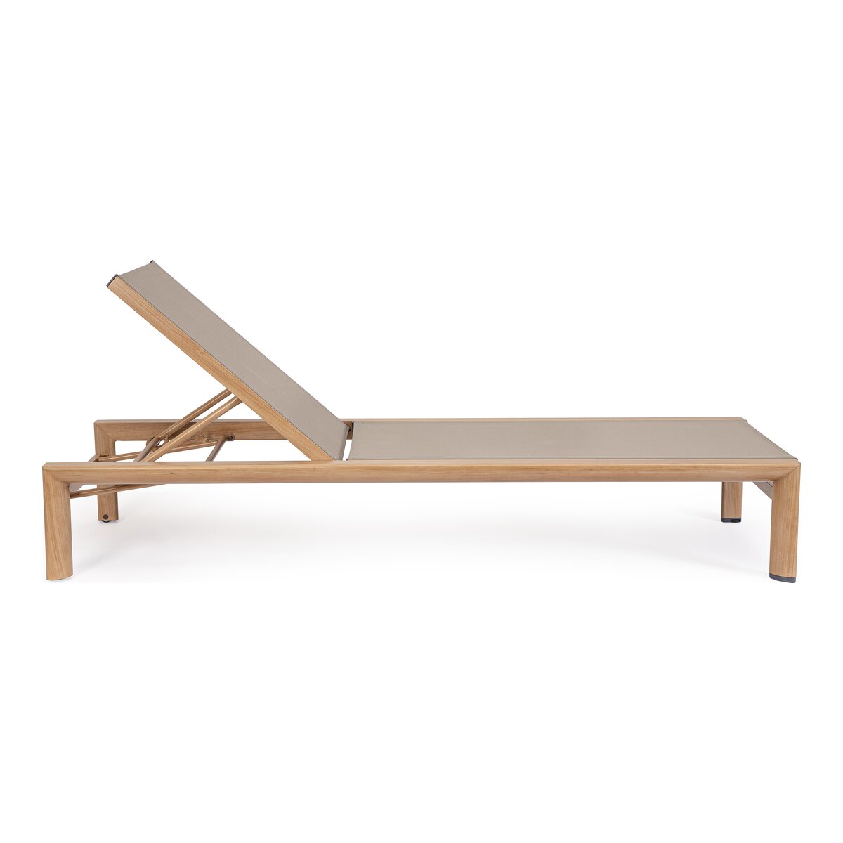 Gartenliege Skipper verstellbar - Textilene Taupe & Aluminium Naturbraun mit Holz-Optik