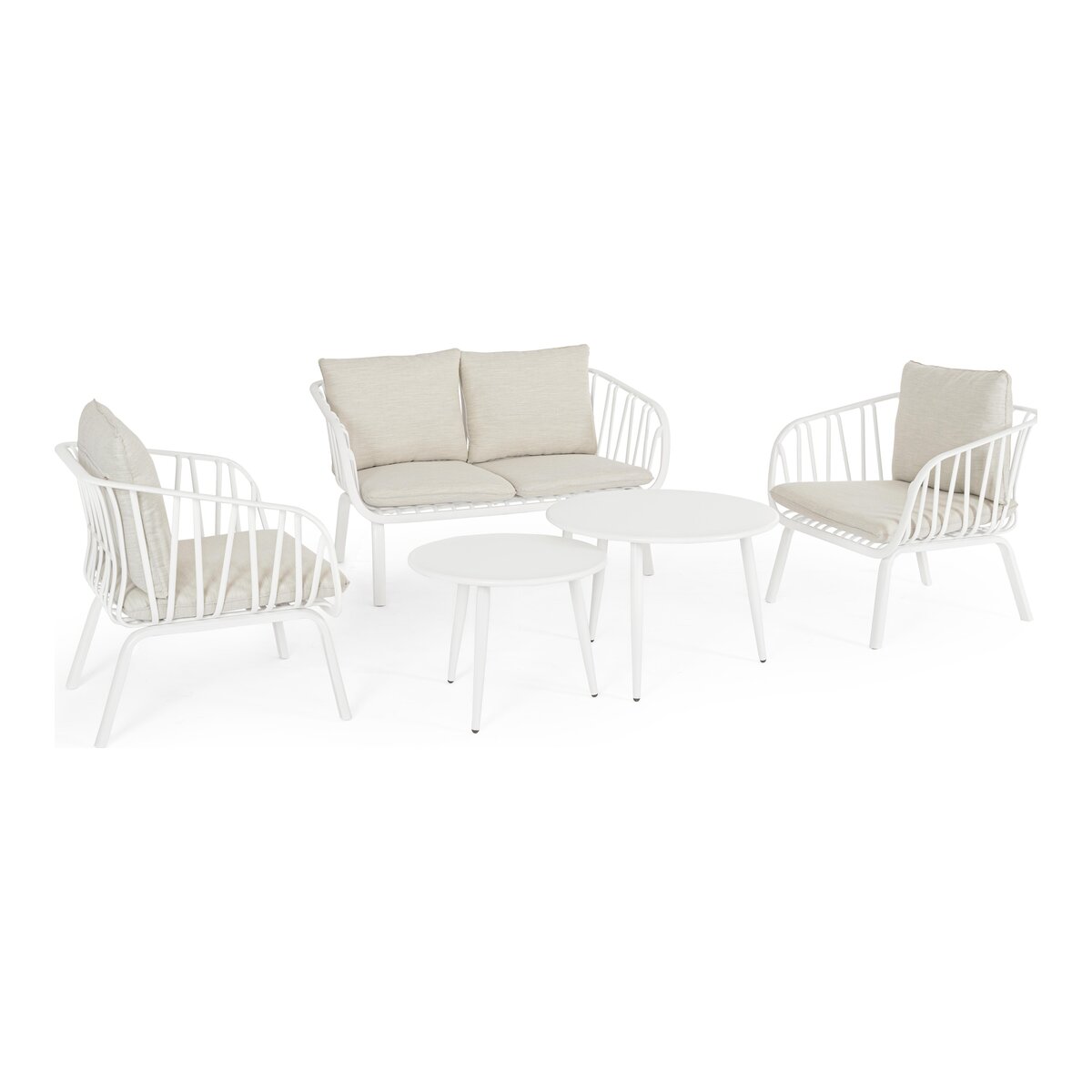 5er Garten-Set Nixie - Metall Weiß, Polyester-Stoff Beige