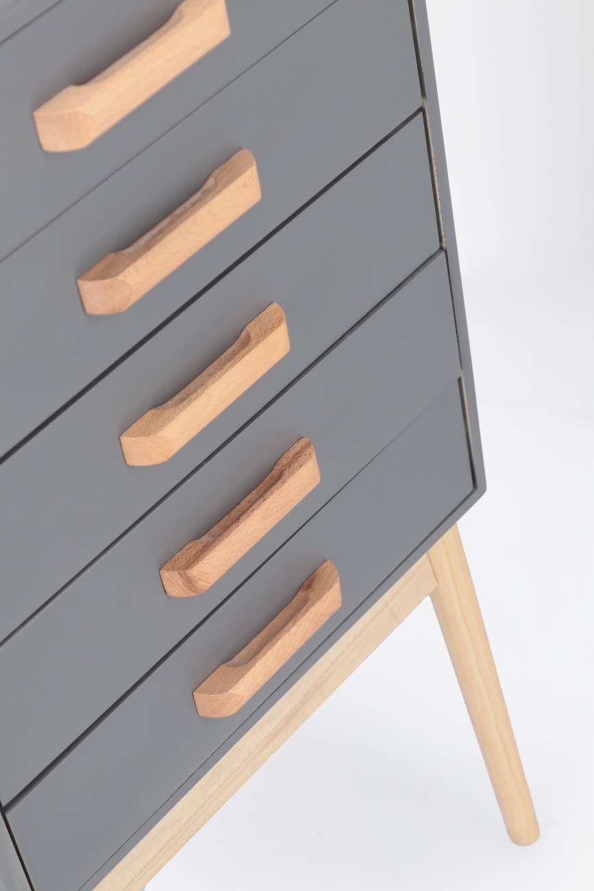 Kommode Ordinary aus Kiefernholz Grau, 5 Schubladen