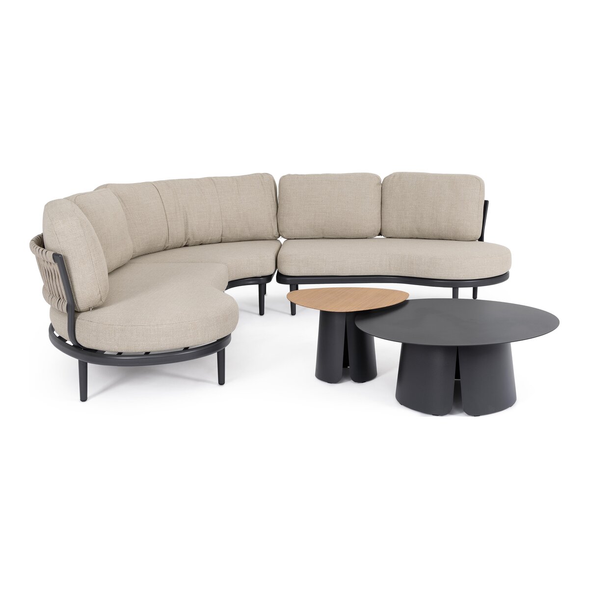 Gartenecksofa Helios - Aluminium, Seilgeflecht, Olefin-Stoff, Anthrazit