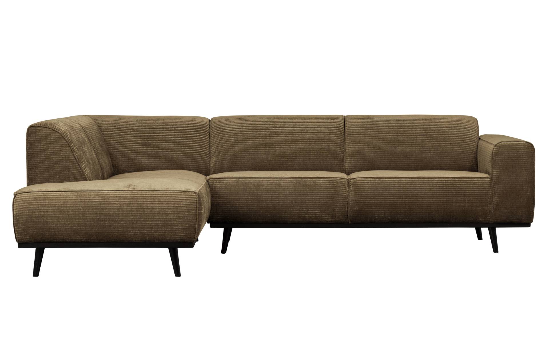 Das Ecksofa Statement überzeugt mit seinem modernen Design. Gefertigt wurde es aus gewebten Jacquard, welches einen braunen Farbton besitzen. Das Gestell ist aus Birkenholz und hat eine schwarze Farbe. Das Sofa hat eine Breite von 274 cm.