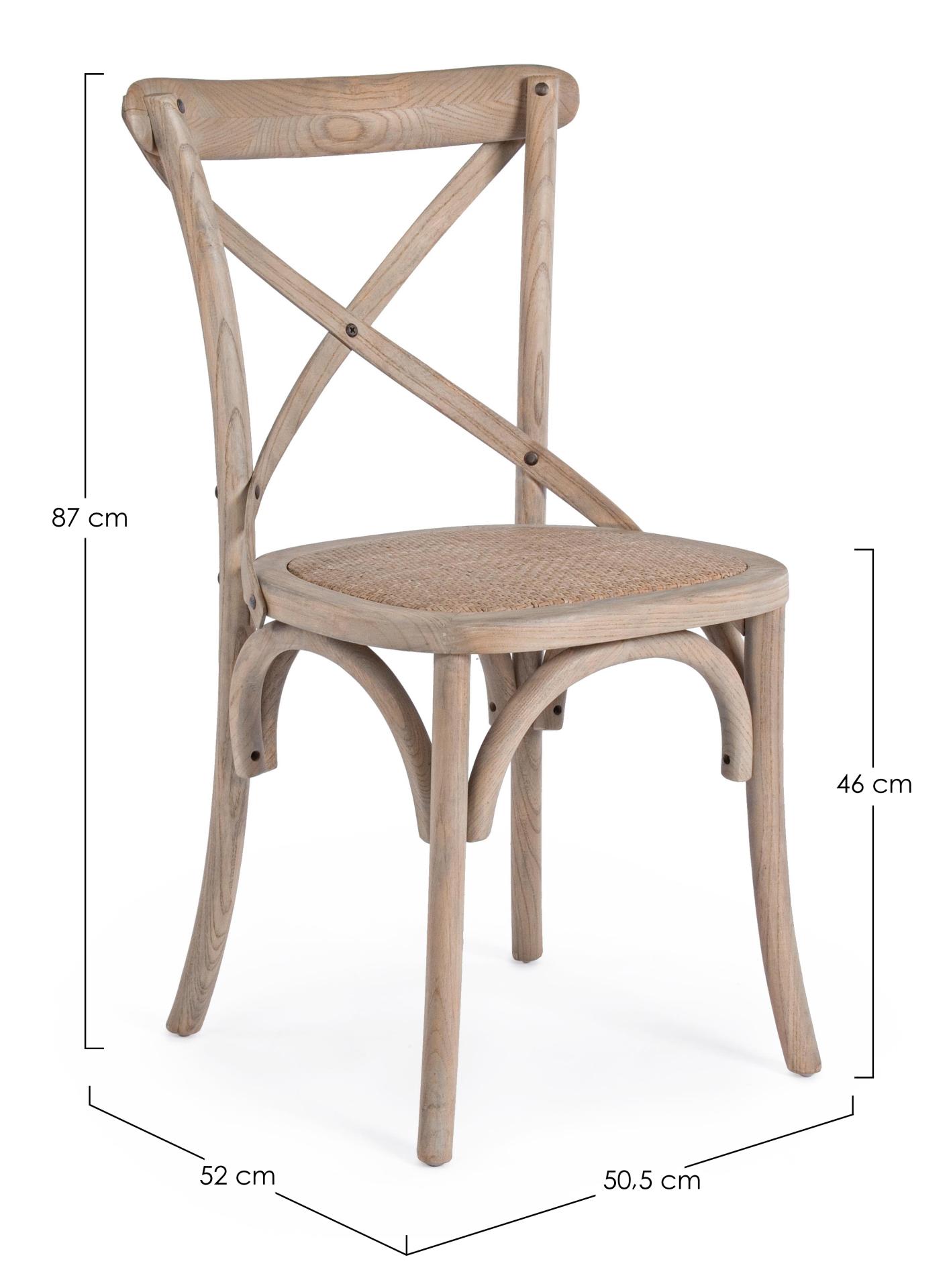 Der Stuhl Cross überzeugt mit seinem klassischen Design. Gefertigt wurde der Stuhl aus Ulmenholz, welches einen natürlichen Farbton besitzt. Die Sitz- und Rückenfläche ist aus Rattan gefertigt. Die Sitzhöhe beträgt 46 cm.