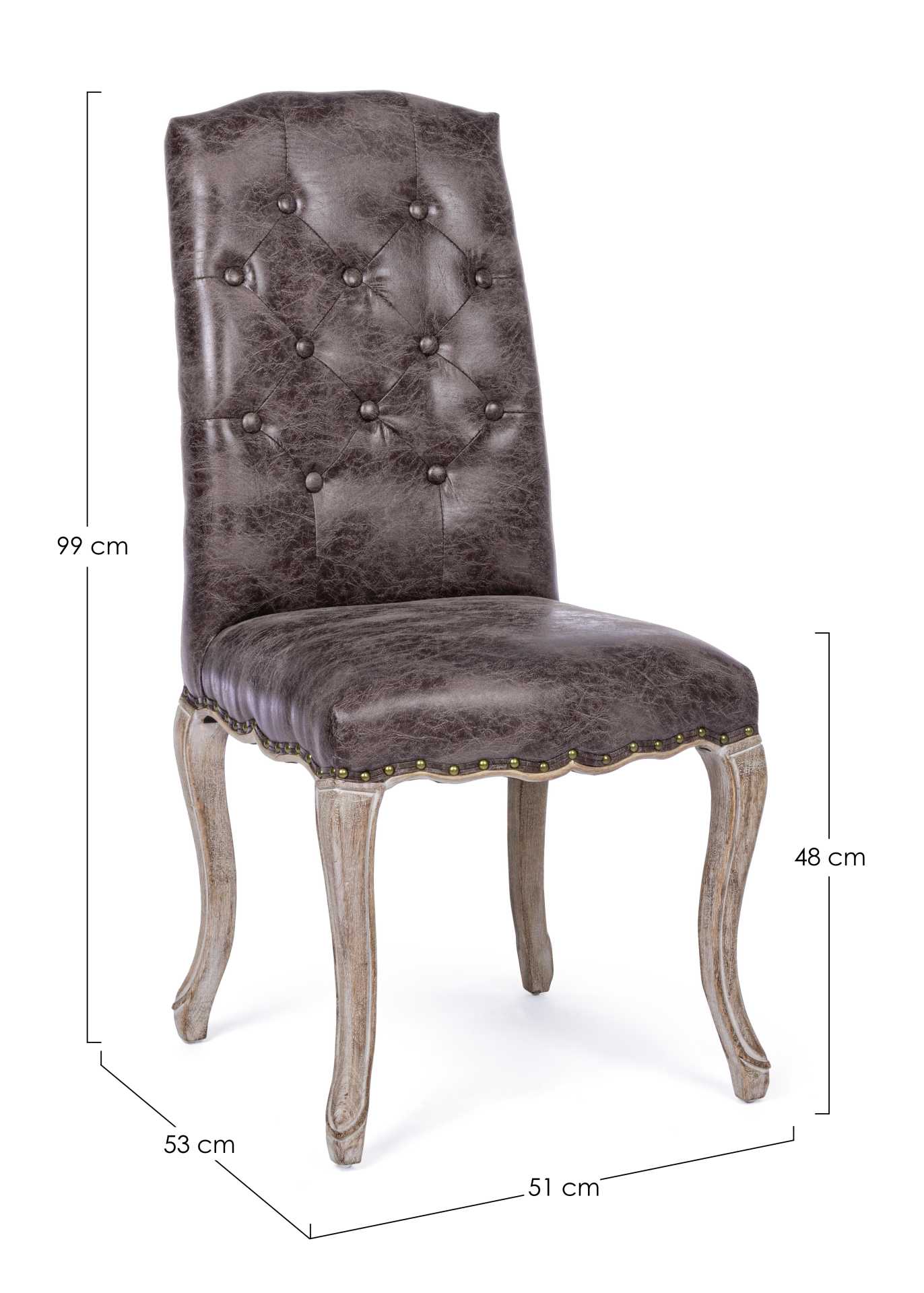 Der Esszimmerstuhl Diva überzeugt mit seinem klassischem Design. Gefertigt wurde der Stuhl aus einem Kunststoff-Bezug, welcher einen braunen Farbton besitzt. Das Gestell ist aus Holz und ist natürlich gehalten. Die Sitzhöhe beträgt 48 cm.