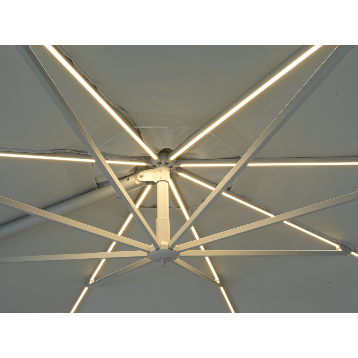 Ampelschirm Cilento - Aluminium, mit Beleuchtung, Ø 350 cm, Hellgrau/Khaki