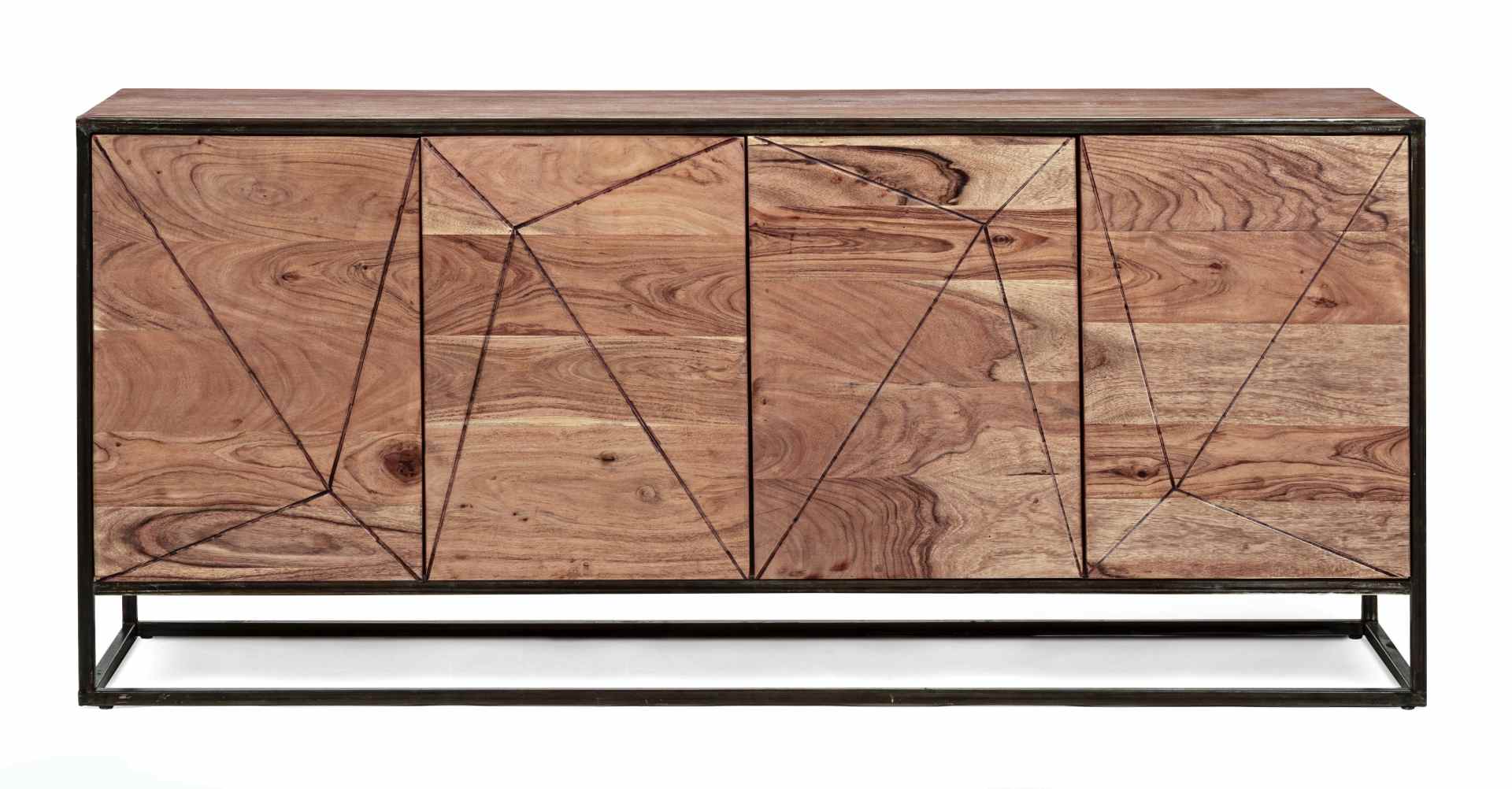 Das Sideboard Egon überzeugt mit seinem modernen Design. Gefertigt wurde es aus Akazien-Holz, welches einen natürlichen Farbton besitzt. Das Gestell ist aus Metall und hat eine schwarze Farbe. Das Sideboard verfügt über vier Türen. Die Breite beträgt 175 