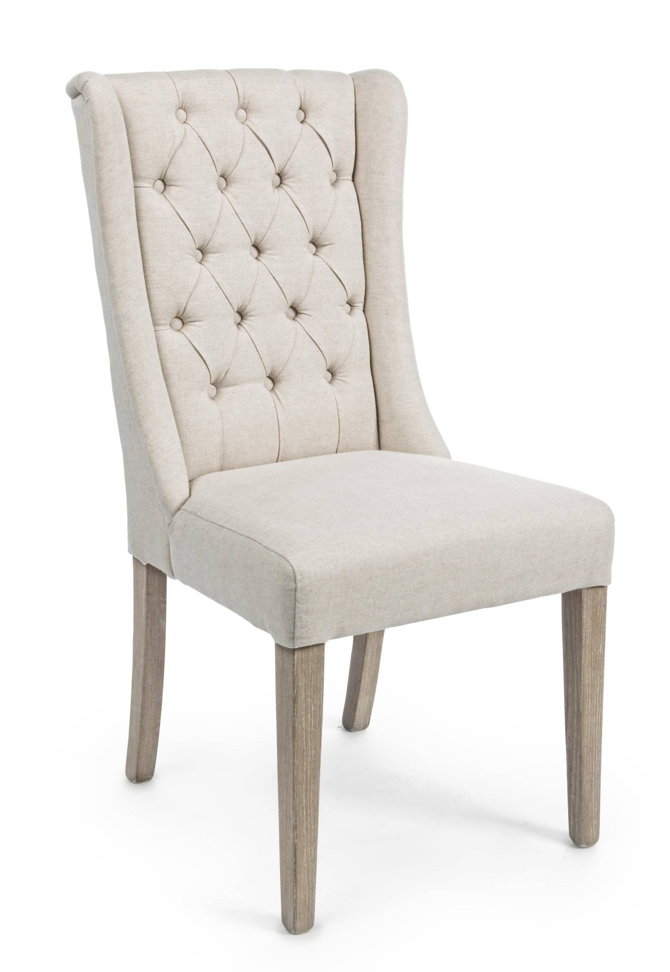 Der Esszimmerstuhl Columbia überzeugt mit seinem klassischen Design. Gefertigt wurde der Stuhl aus Eichenholz, welches einen natürlichen Farbton besitzt. Der Bezug ist aus einem Mix aus Baumwolle und leinen und hat eine Beige Farbe. Die Sitzhöhe beträgt 4