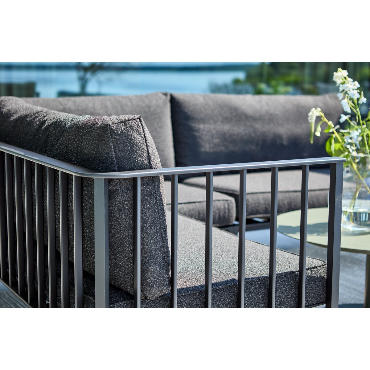 Gartenecksofa Upper, Schwarz/Schwarz - Aluminium & Recyceltes Polyester, 235x193 cm