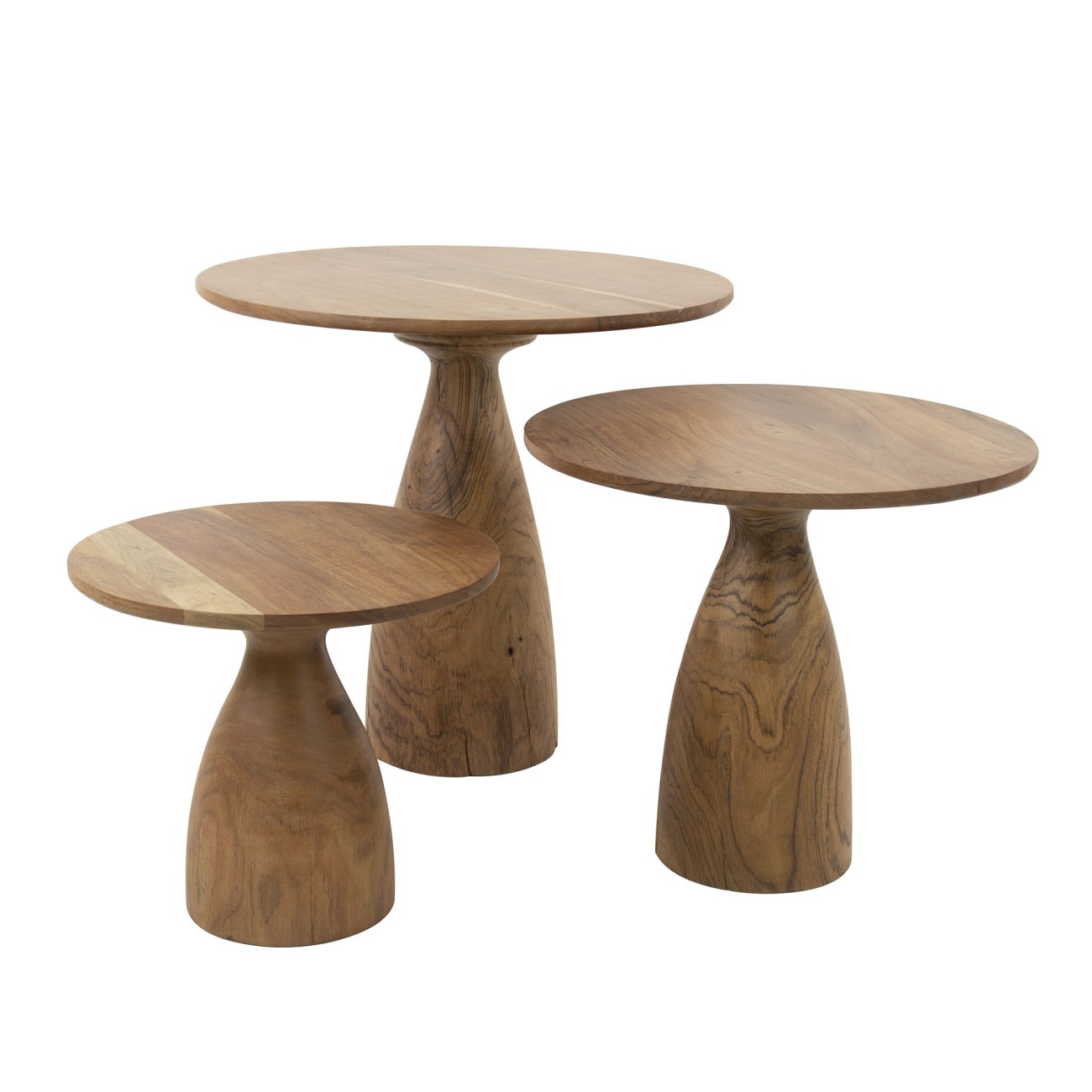 3er-Set Couchtisch Conil - Akazienholz massiv mit Kegelfuß-Design