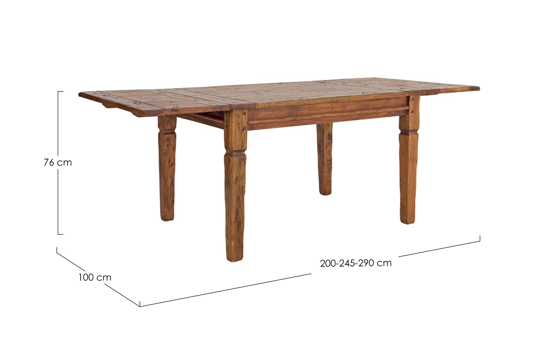 Der Esstisch Chateaux überzeugt mit seinem klassischem Design. Gefertigt wurde er aus Akazienholz, welches einen natürlichen Farbton besitzt. Das Gestell des Tisches ist auch aus Akazienholz. Der Tisch ist ausziehbar von einer Breite von 200 cm auf 290 cm