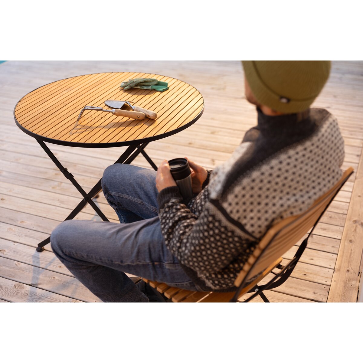 Gartenstuhl Brewer aus Teakholz, Klappbar, Schwarz / Natur