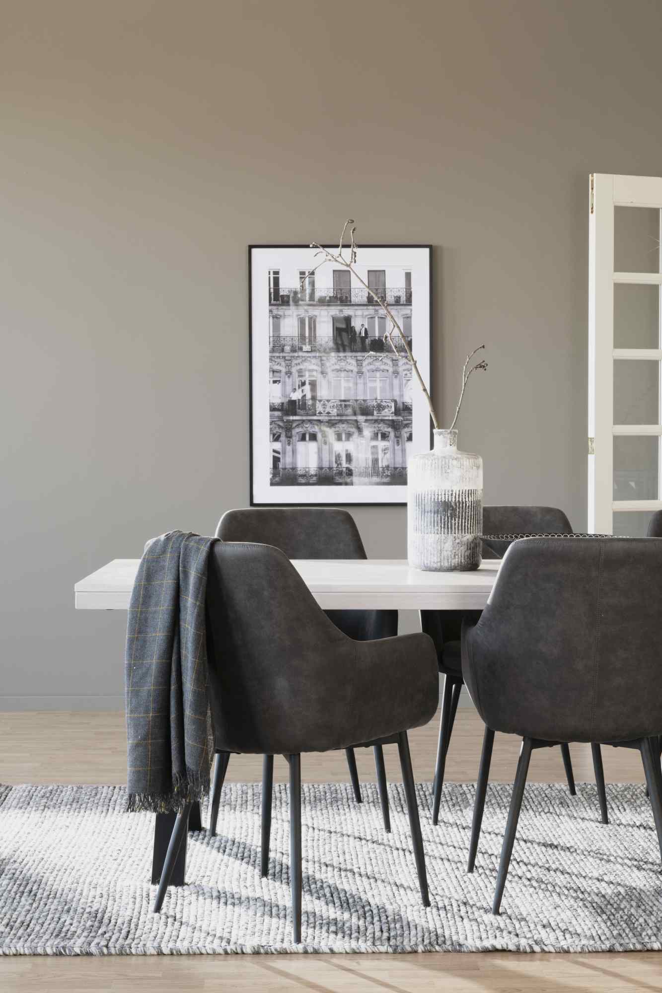 Hochwertiger Stuhl Reily 2er Set mit Armlehnen, Mikrofaser Dunkelgrau für jede Einrichtung.