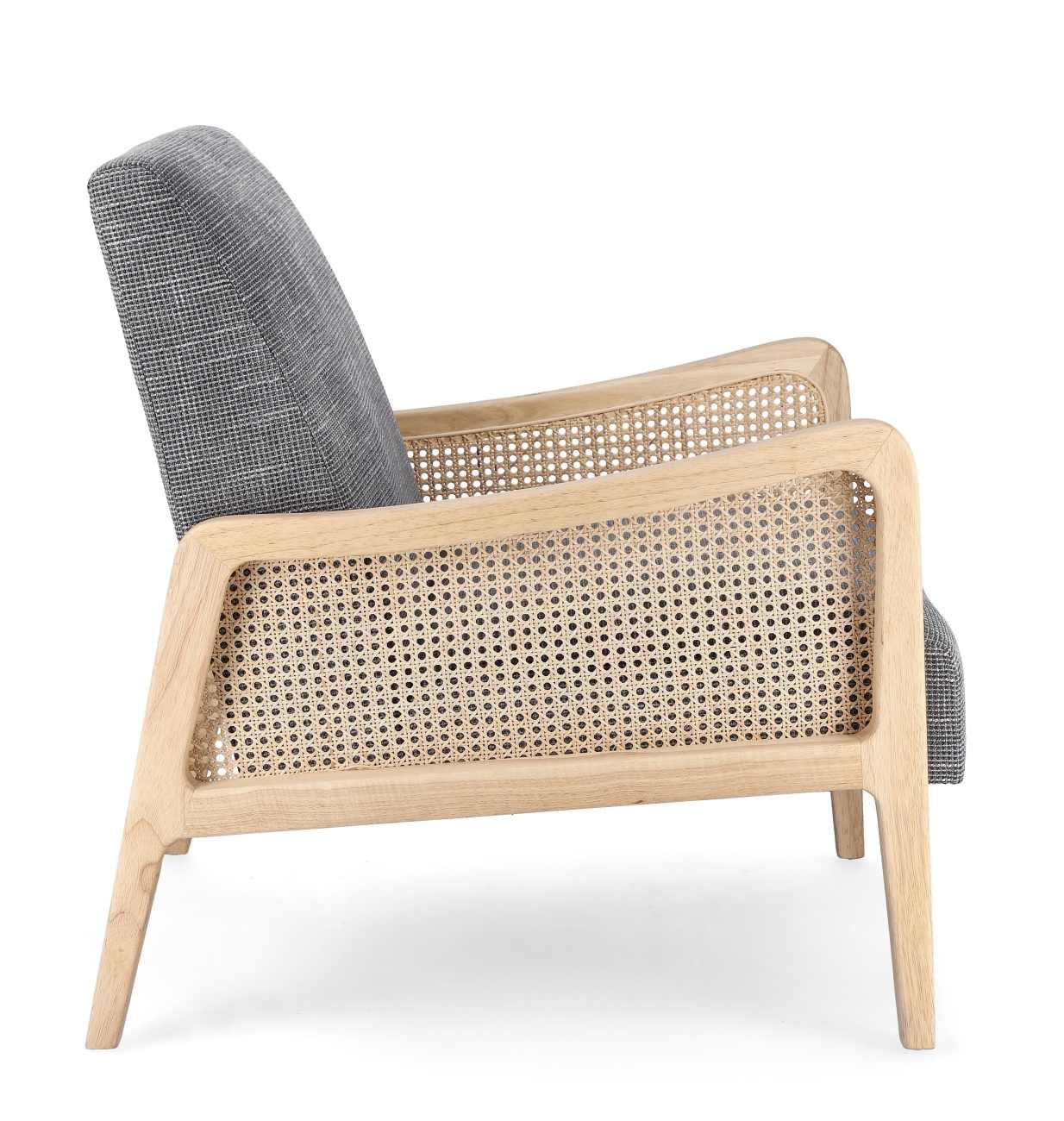 Der Sessel Deanna überzeugt mit seinem modernen Stil. Gefertigt wurde er aus einem Stoff-Bezug, welcher einen grauen Farbton besitzt. Das Gestell ist aus Kautschukholz und hat eine natürliche Farbe. Der Sessel verfügt über eine Armlehne.