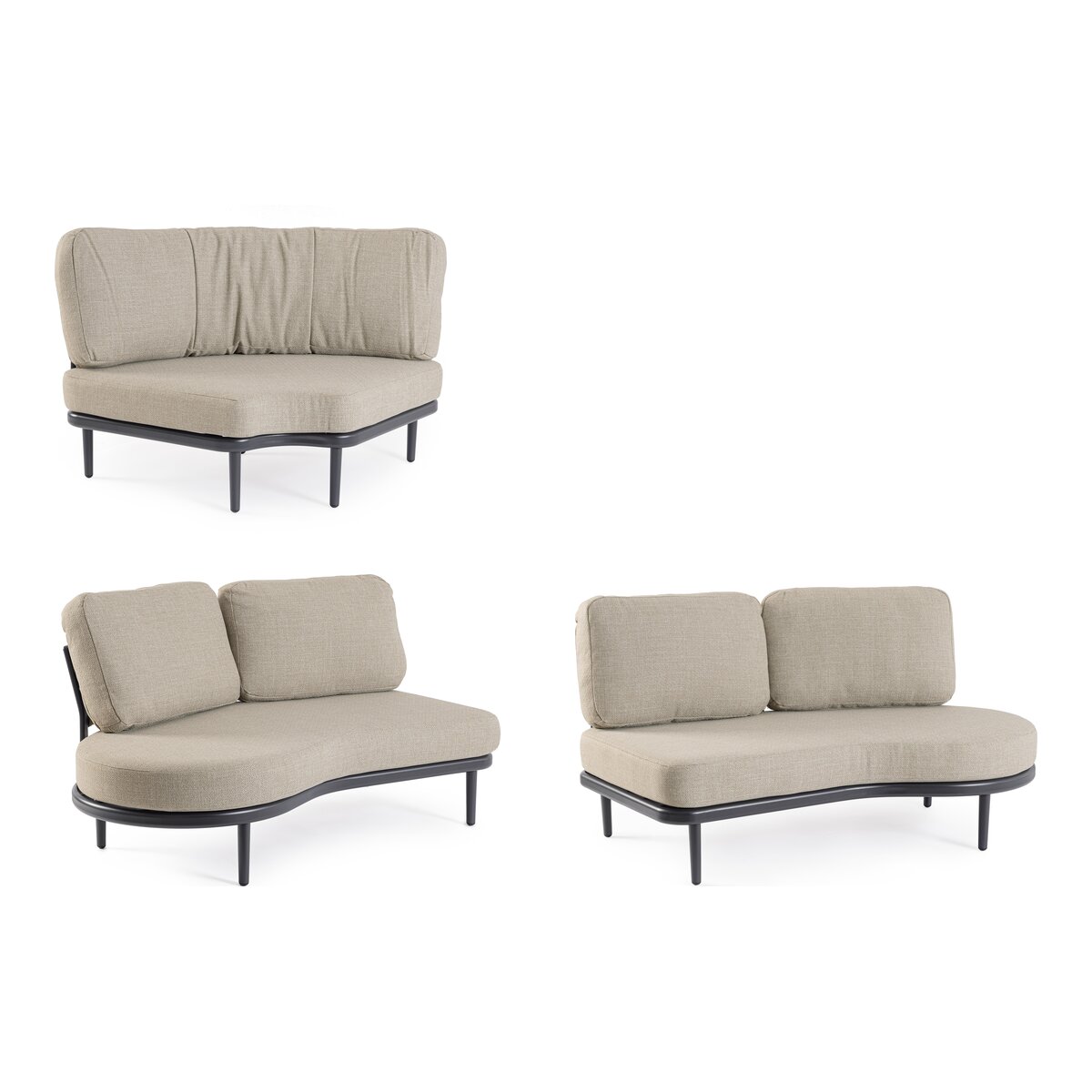 Gartenecksofa Helios - Aluminium, Seilgeflecht, Olefin-Stoff, Anthrazit