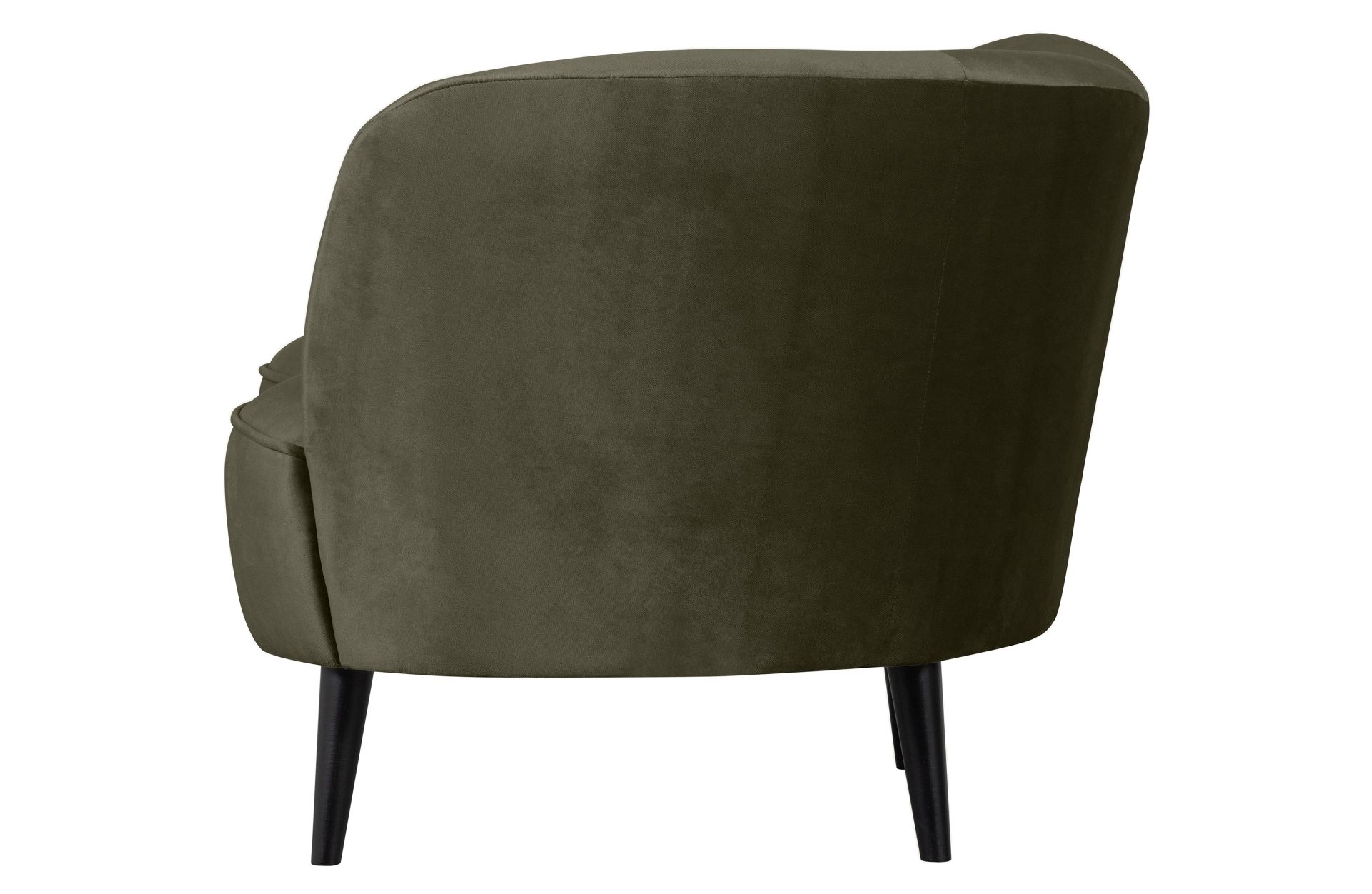 Der Loungesessel Sara überzeugt mit seinem modernem Design und seine speziellen Form. Gefertigt wurde er aus Samt, welcher einen Grünen Farbton besitzt. Das Gestell ist aus Holz und ist schwarz