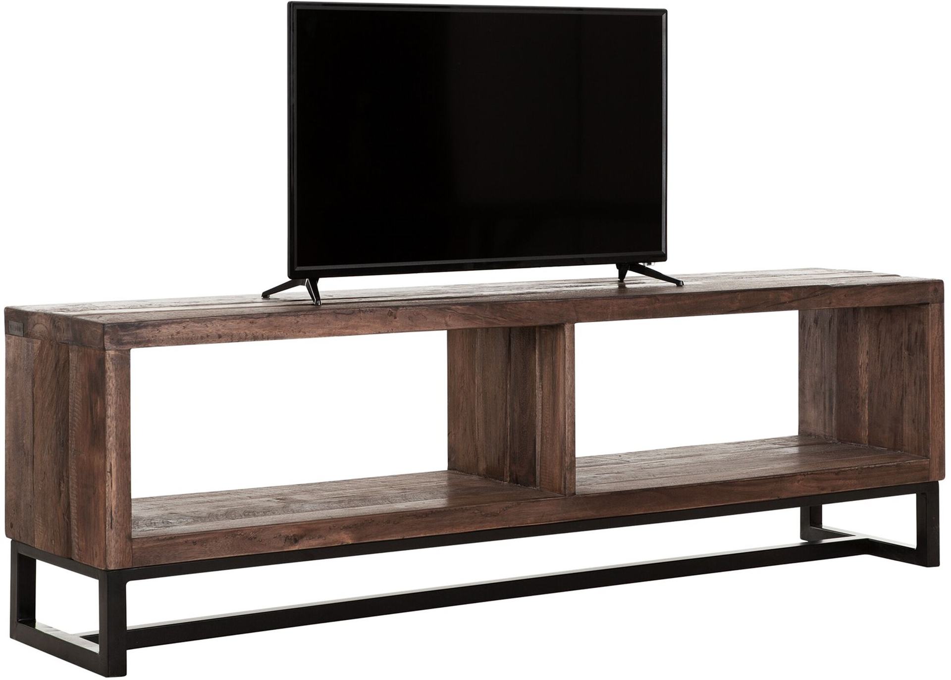 Das TV-Board Timber überzeugt mit seinem massivem aber auch modernem Design. Gefertigt wurde es aus verschiedenen Holzarten, welche einen natürlichen Farbton besitzen. Das Gestell ist aus Metall. Das TV Board besitzt eine Länge von 160 cm.