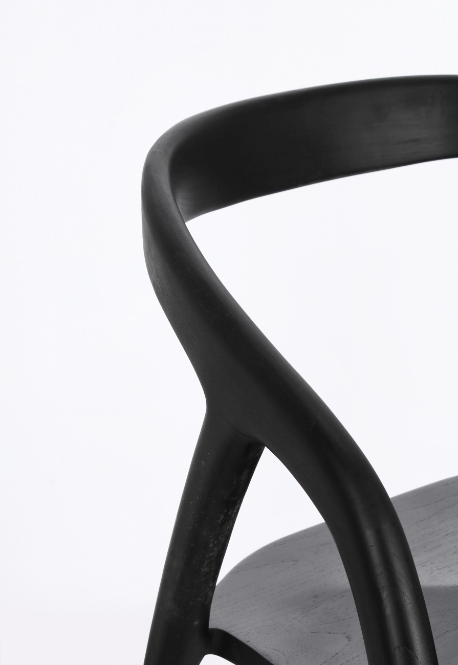Esszimmerstuhl Dotty aus Teakholz, Schwarz