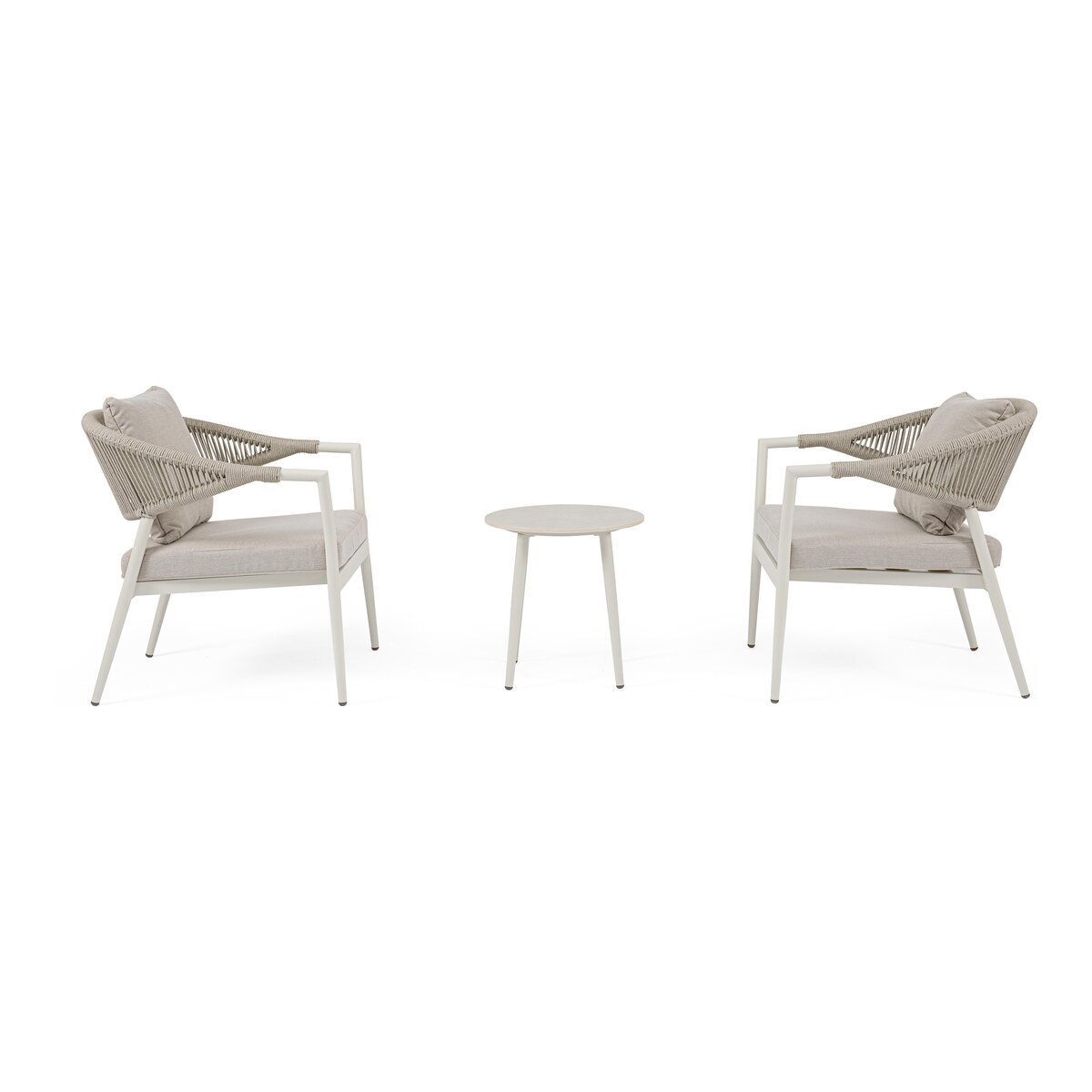 2er Garten-Set Millor - Aluminium & Polyester-Stoff, Cremeweiß, inkl. Couchtisch