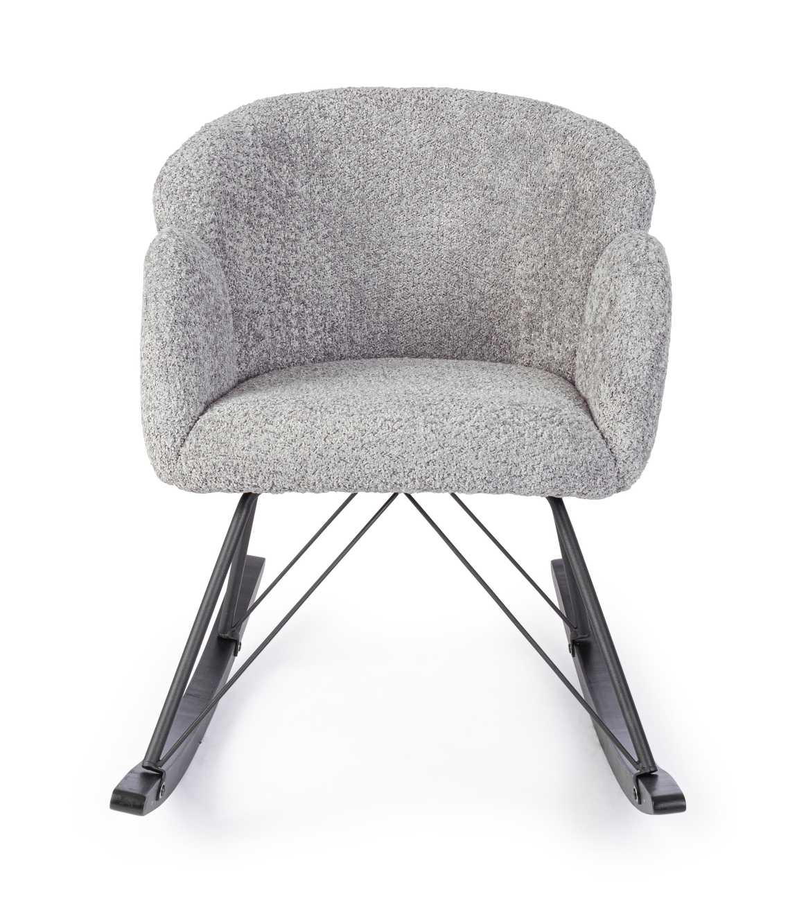 Der Schaukelsessel Sibilla überzeugt mit seinem modernen Stil. Gefertigt wurde er aus Stoff, welcher einen hellgrauen Farbton besitzt. Das Gestell ist aus Metall und hat eine schwarze Farbe. Der Sessel besitzt eine Sitzhöhe von 48 cm.