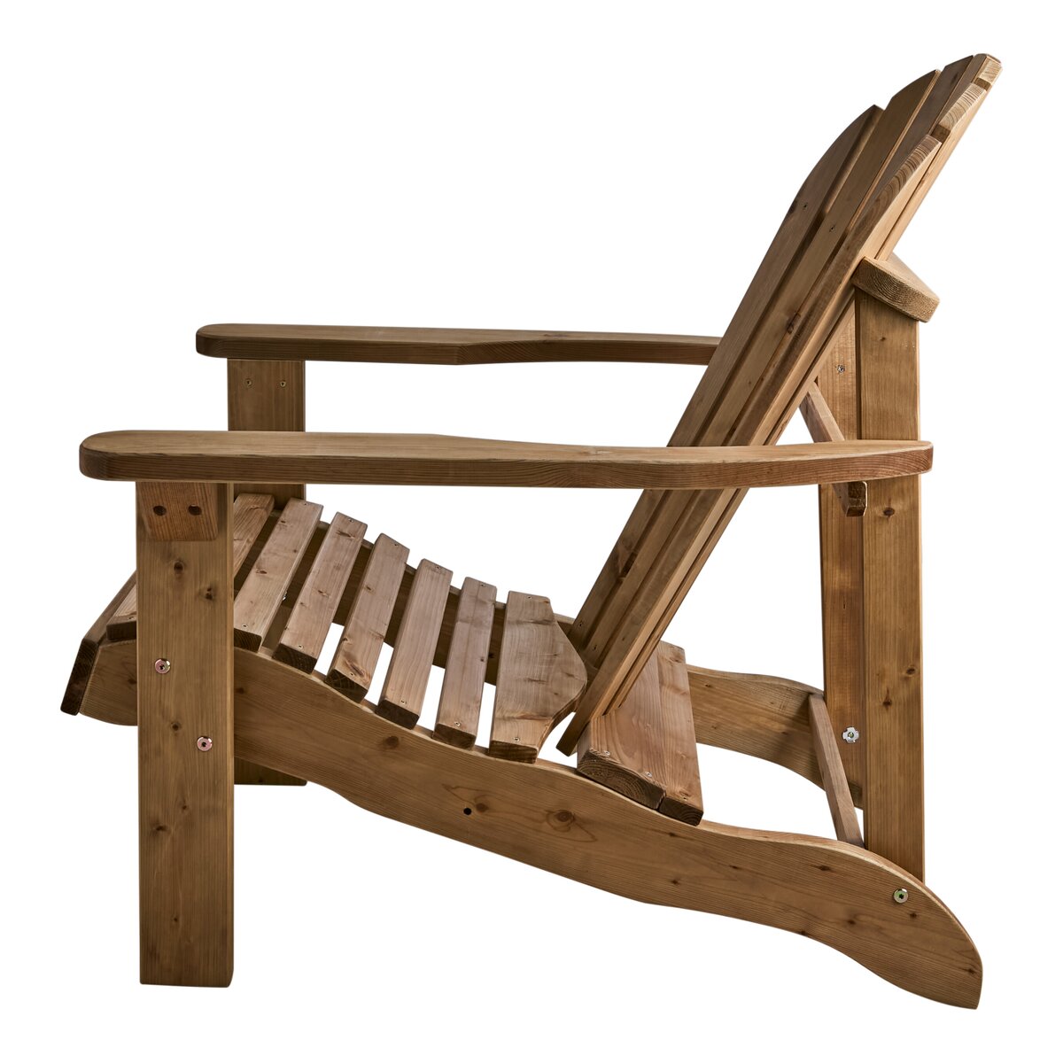 Gartensessel Skule aus Kiefernholz, klassisch im Adirondack-Design, Naturbraun, mit Armlehnen, für Outdoor