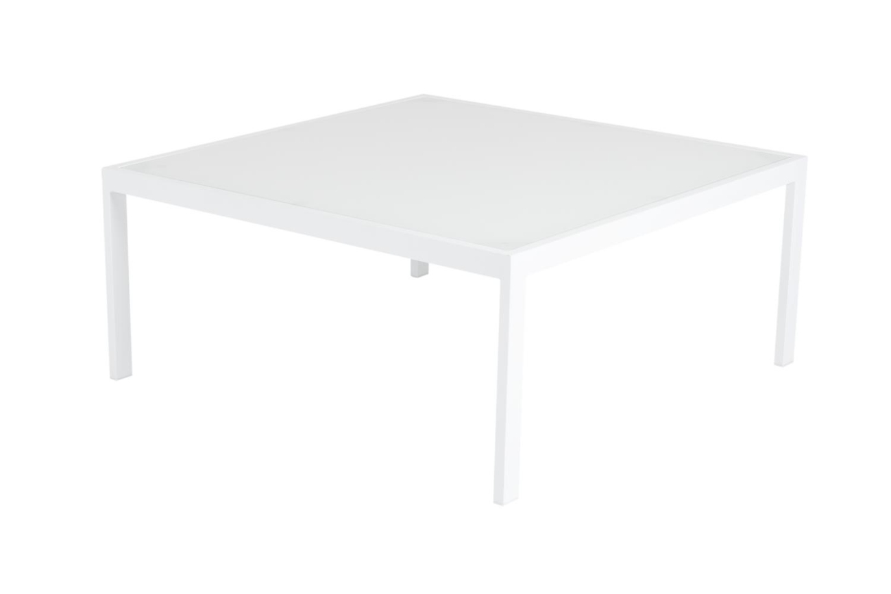 Der Gartencouchtisch Leone überzeugt mit seinem modernen Design. Gefertigt wurde die Tischplatte aus Metall und hat eine weiße Farbe. Das Gestell ist auch aus Metall und hat eine weiße Farbe. Der Tisch besitzt eine Länge von 90 cm.
