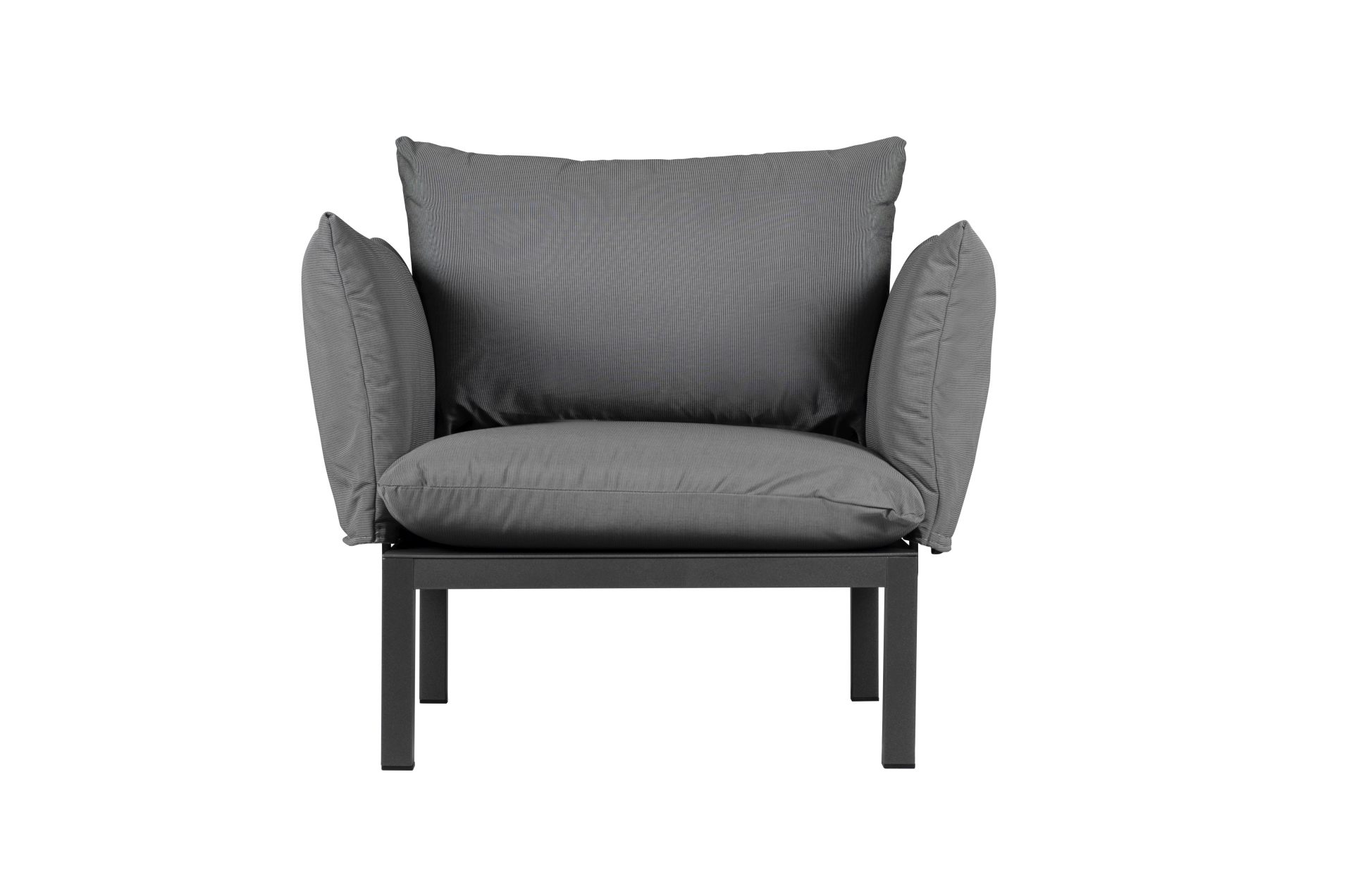 Die Sitzgruppe Domino bestehend aus einem 2-Sitzer Sofa und zwei Sesseln ist ein echter Hingucker für Deinen Garten. Gefertigt wurde sie von der Marke Jan Kurtz. Das Aluminium Gestell hat die Farbe Schwarz und der Bezug hat die Farbe Grau.