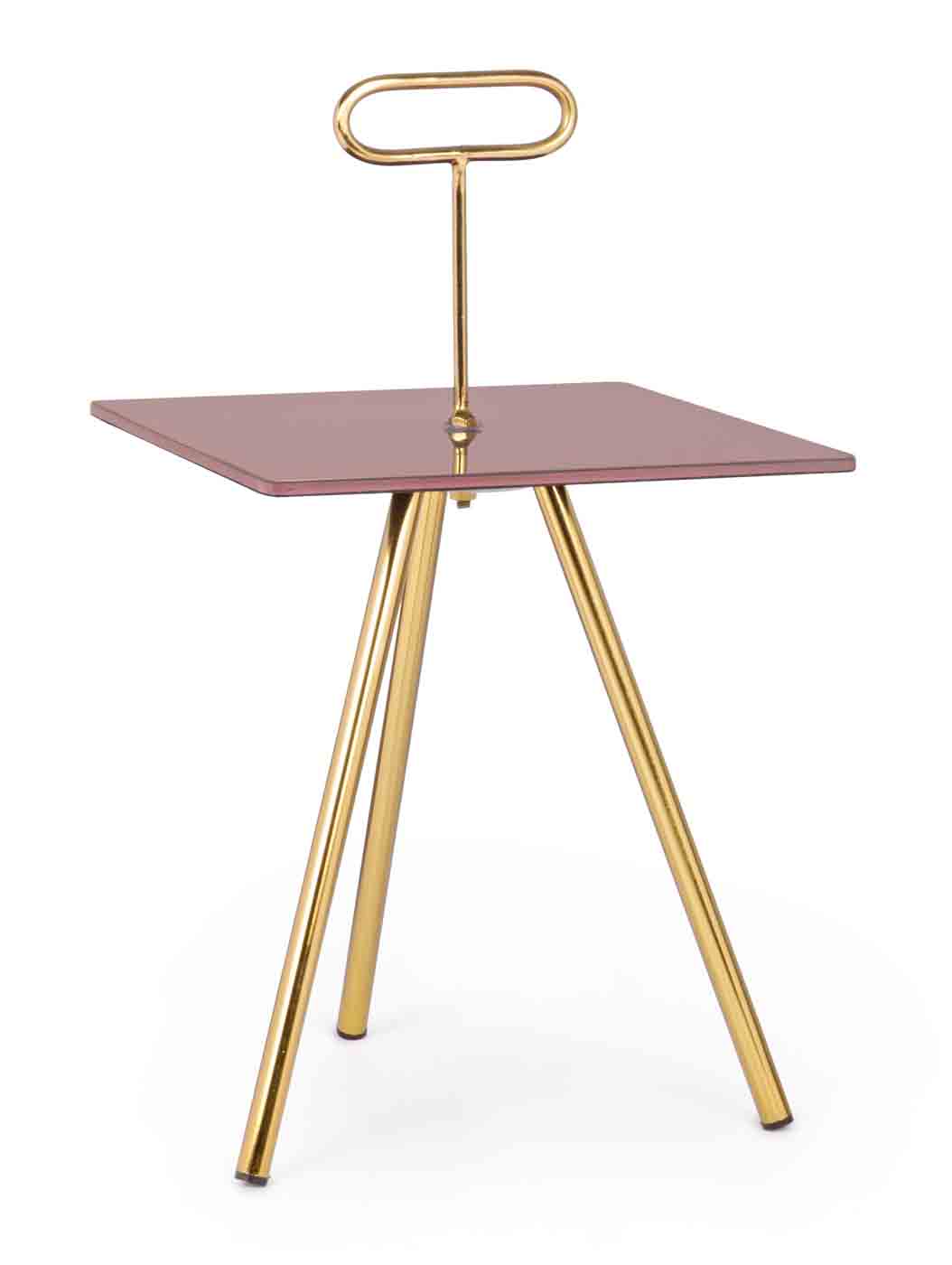 Beistelltisch Inesh gefertigt aus Metall mit einer Glasplatte in einem rosa Farbton. Modernes Design. Marke Bizotto.