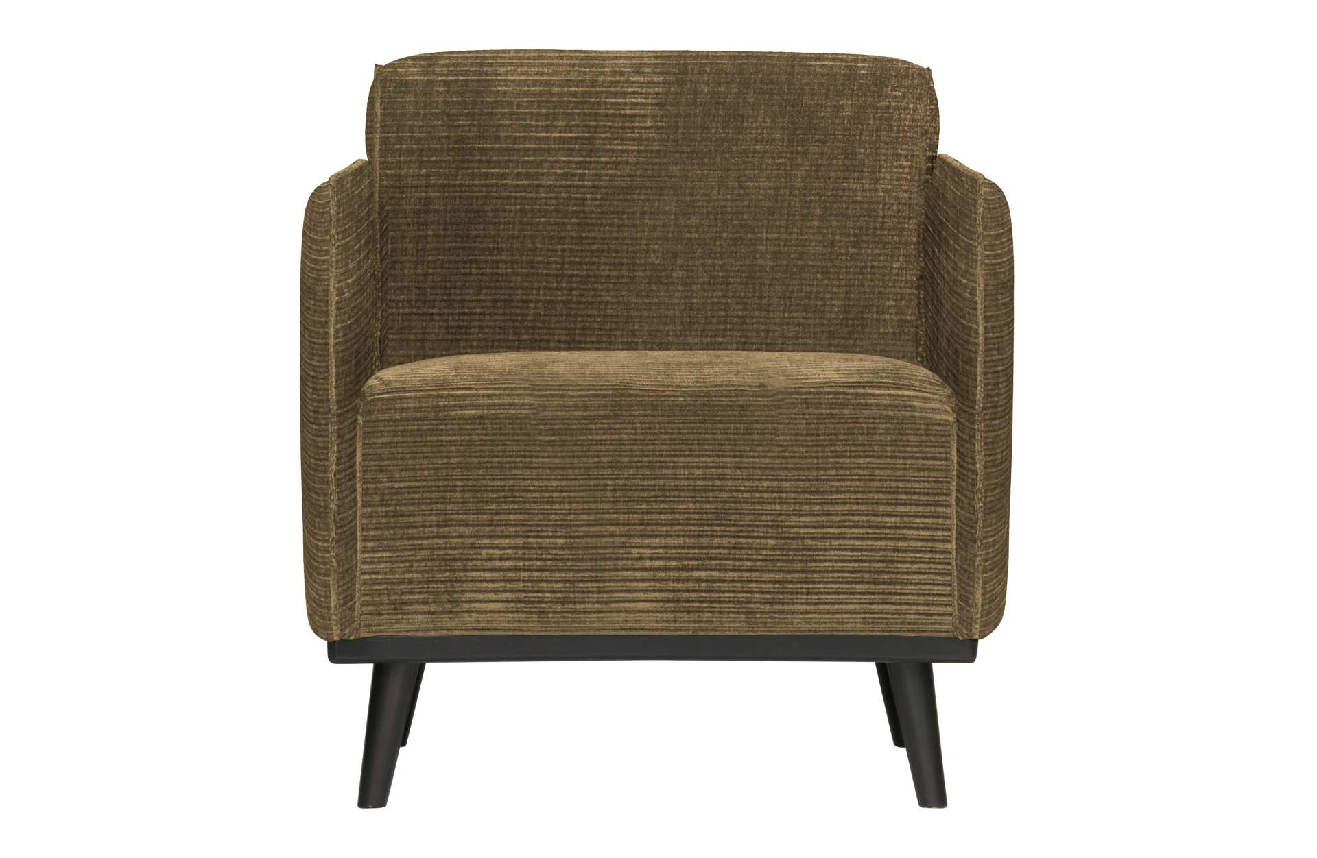 Der Sessel Statement überzeugt mit seinem modernen Design. Gefertigt wurde er aus gewebten Jacquard, welches einen braunen Farbton besitzen. Das Gestell ist aus Birkenholz und hat eine schwarze Farbe. Der Hocker hat eine Sitzhöhe von 46 cm.