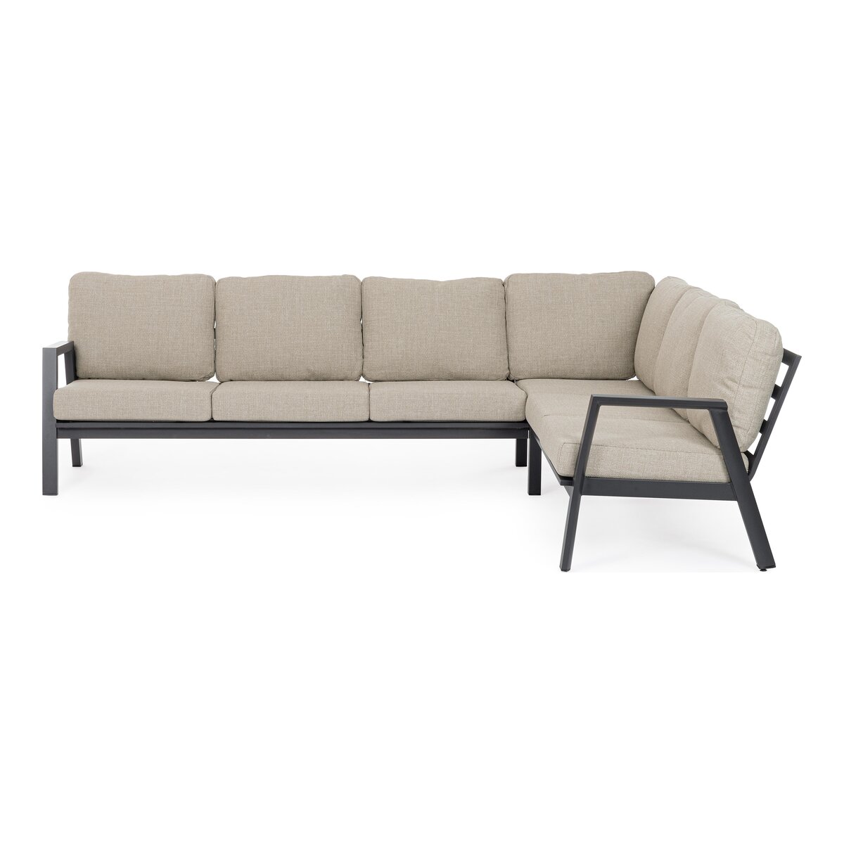 Gartenecksofa Flaminio - Aluminium Anthrazit, Olefin-Stoff Taupe