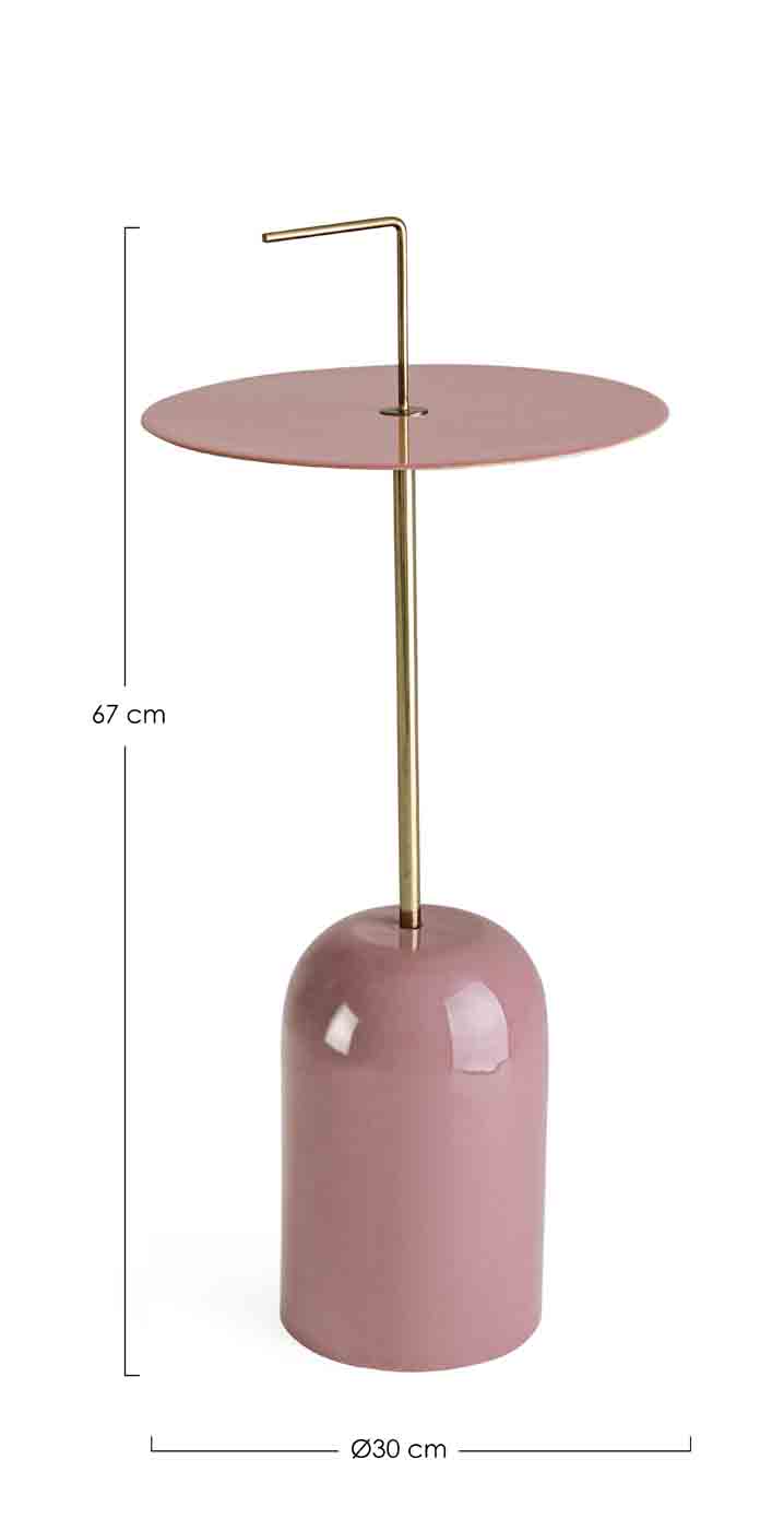 Beistelltisch Tulasi in einem modernen Design. Gefertigt aus lackiertem Metall in einem rosa Farbton. Marke Bizotto.