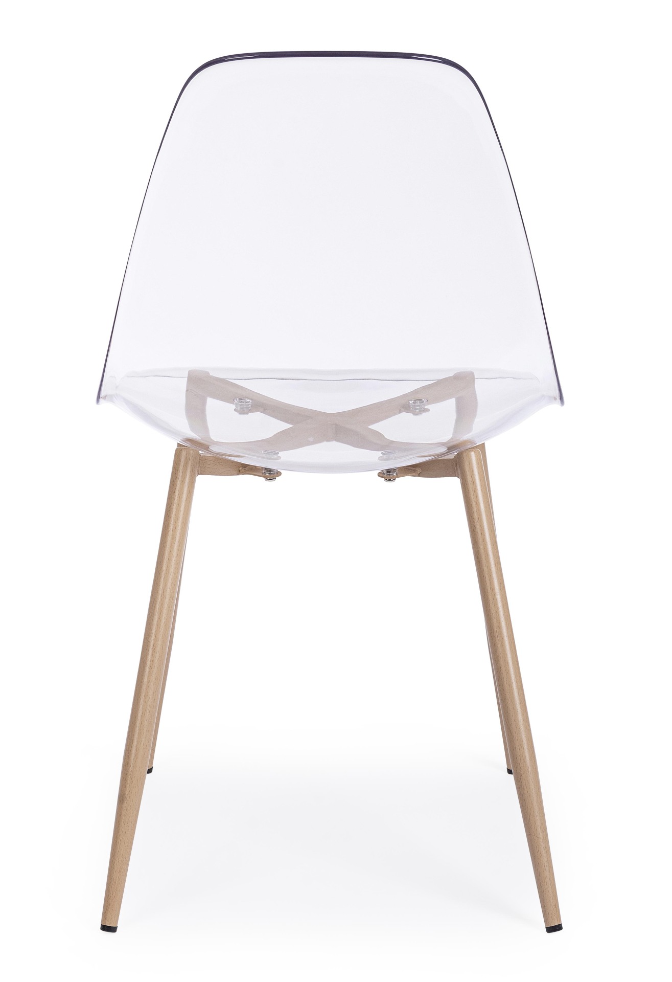 Der Stuhl Mandy überzeugt mit seinem modernem Design. Gefertigt wurde der Stuhl aus Kunststoff, welcher einen transparenten Farbton besitzt. Das Gestell ist aus Metall, welches eine Holz-Optik besitzt. Die Sitzhöhe des Stuhls ist 45 cm.