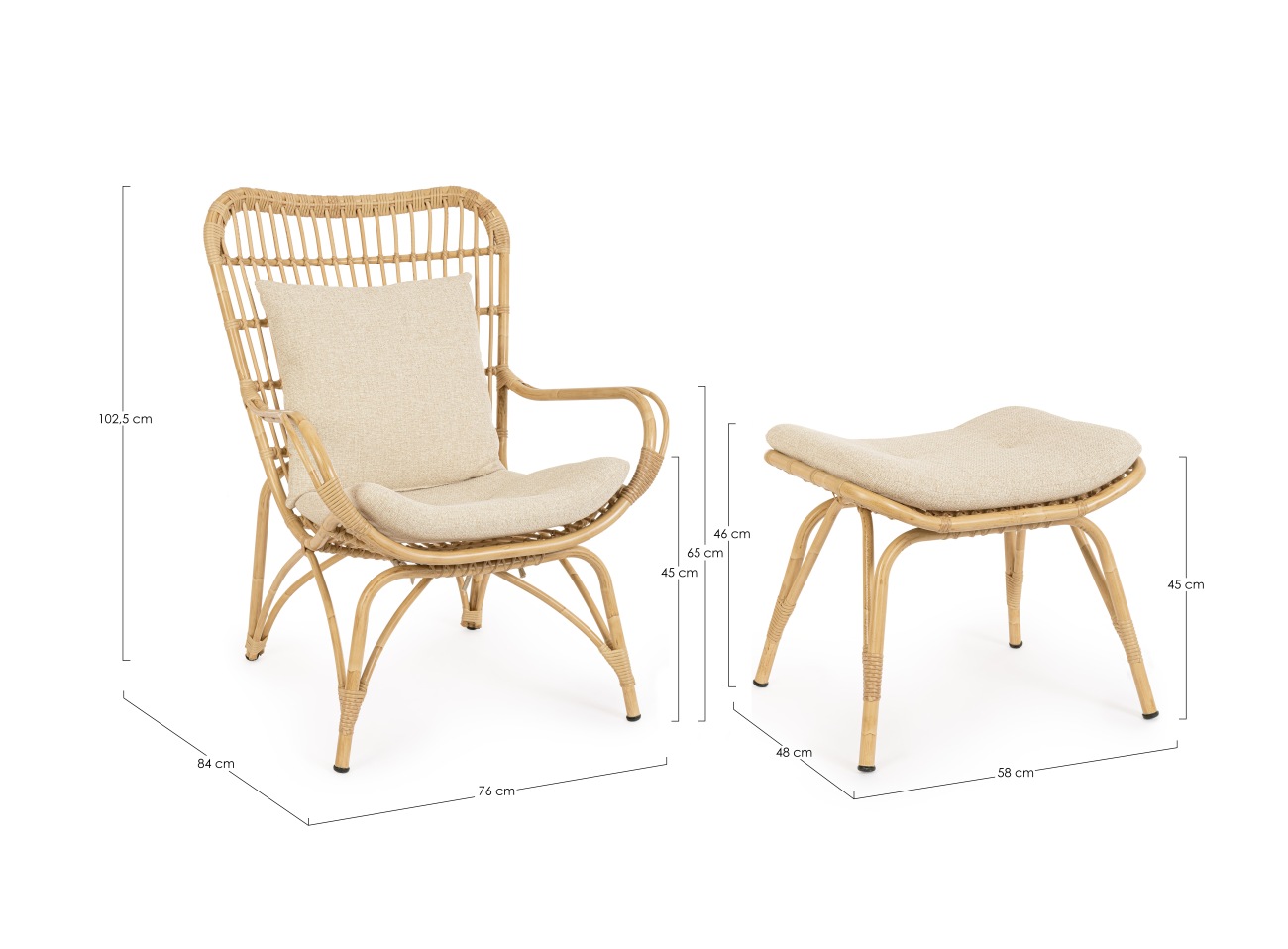Gartensessel Maela mit Hocker, Natur