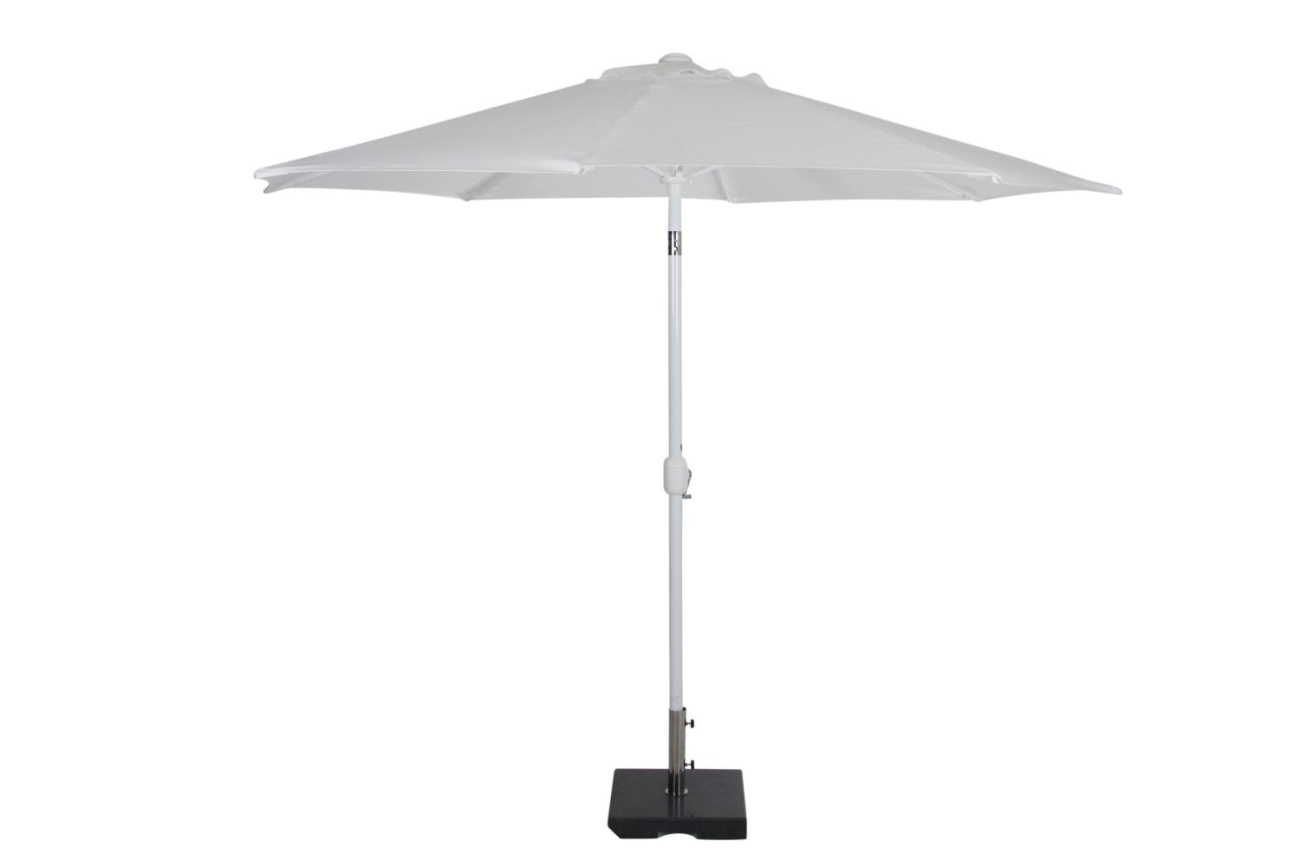 Der Sonnenschirm Andria überzeugt mit seinem modernen Design. Gefertigt wurde er aus Olefin-Stoff, welcher einen weißen Farbton besitzt. Das Gestell ist aus Metall und hat eine weiße Farbe. Der Schirm hat einen Durchmesser von 300 cm.